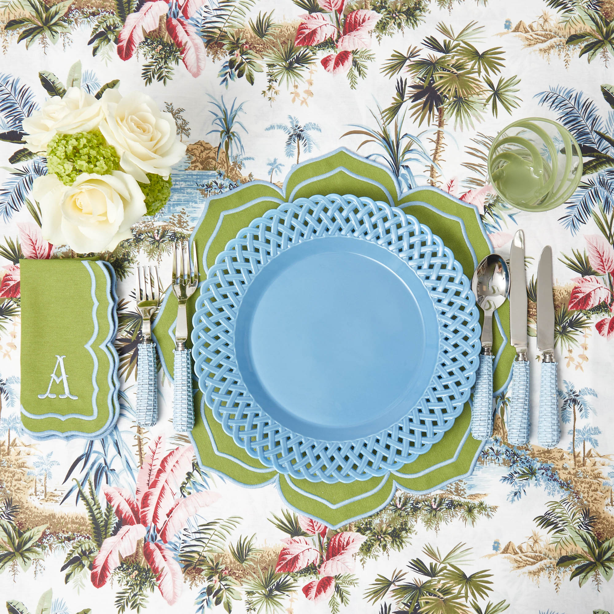 Blue Basketweave Dinner Plates (Set of 4)