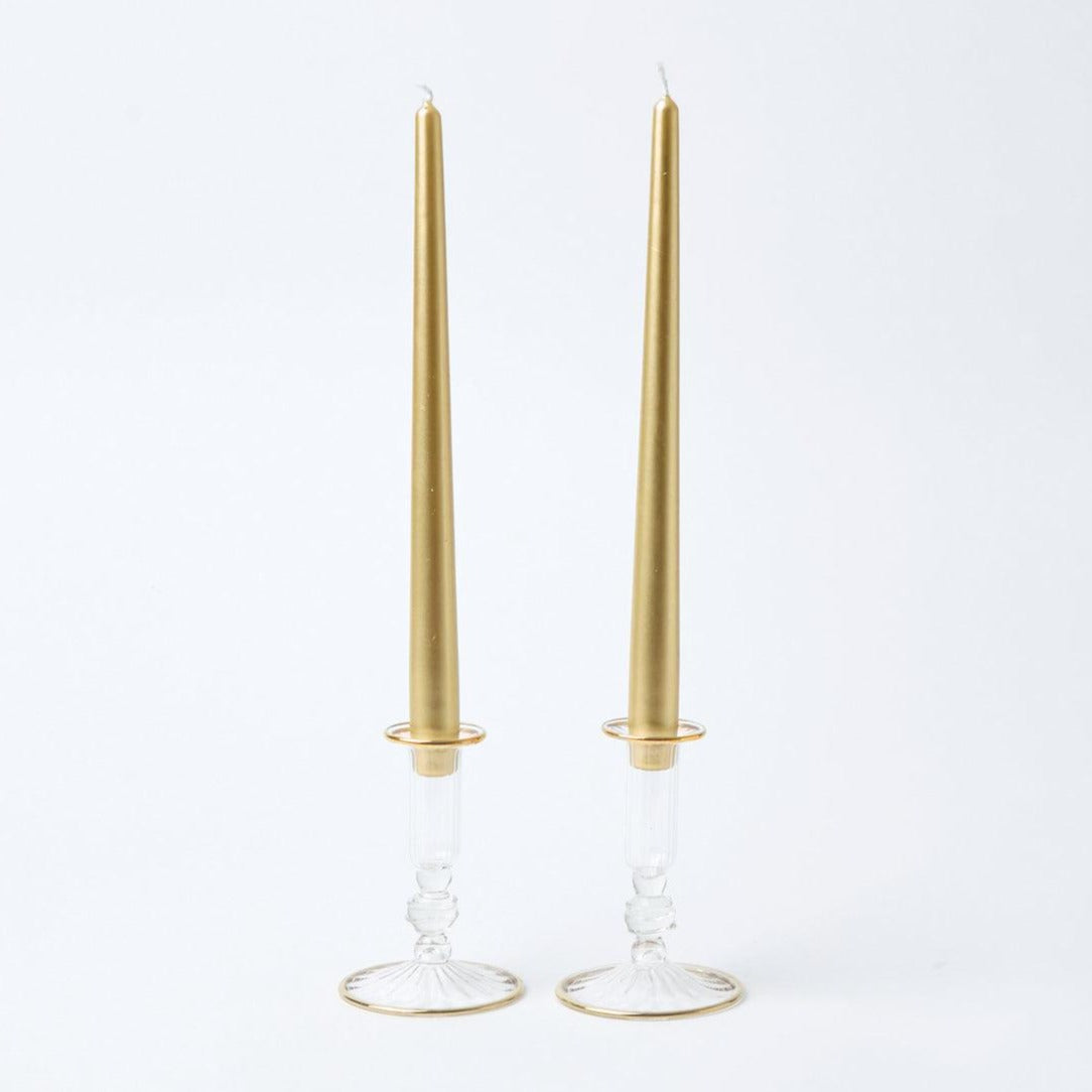 Create a joyful and warm Christmas atmosphere with the Pair of Joy Gold Fluted Candle Holders - the epitome of festive elegance.