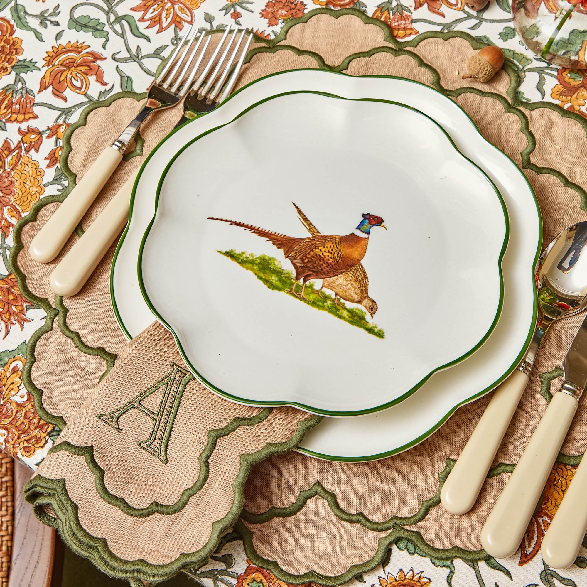 Scalloped Pheasant Dinner Starter Plates Set of 8