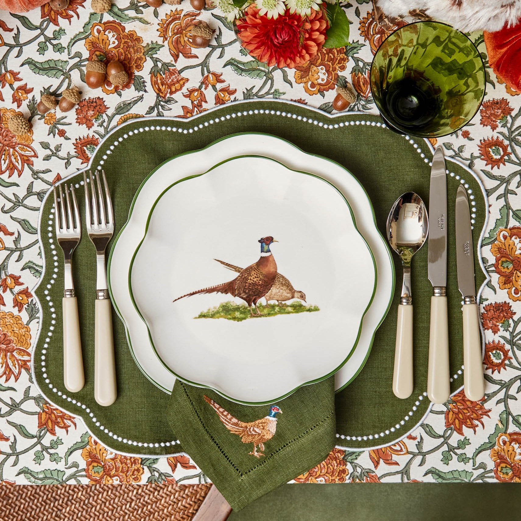 Eloise Green Placemats & Pheasant Napkins (Set of 4)