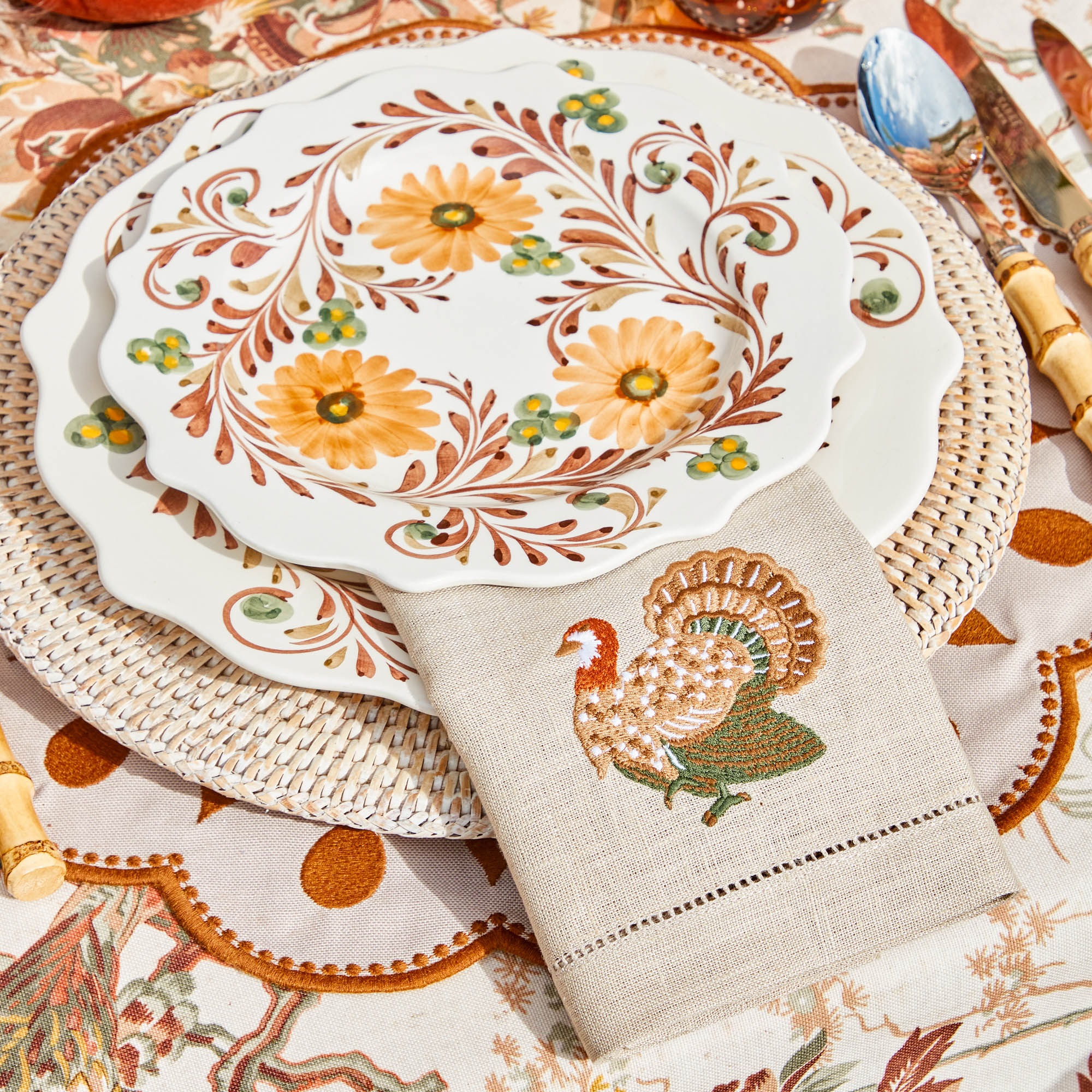 Taupe Embroidered Turkey Linen Napkins (Set of 4)