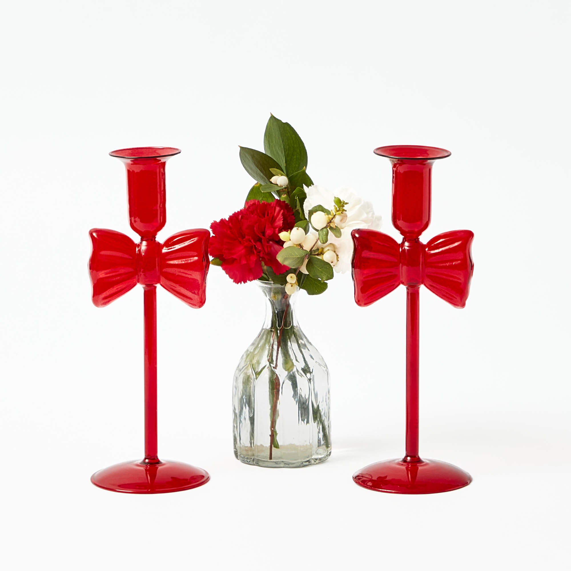 Celine Red Glass Bow Candle Holder (Pair)