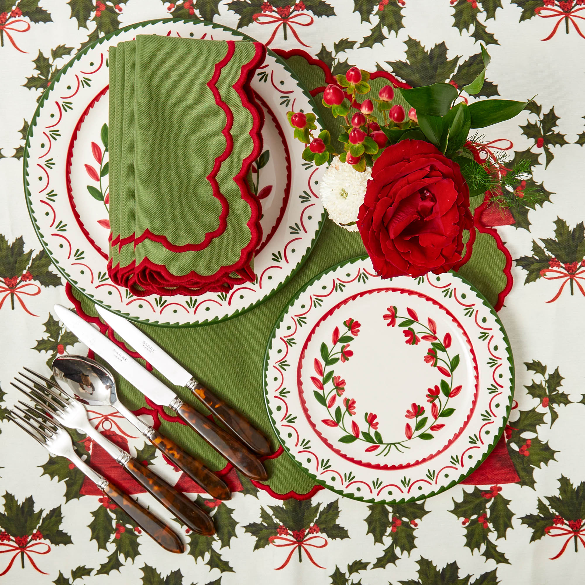 Lily Green & Red Napkins (Set of 4)