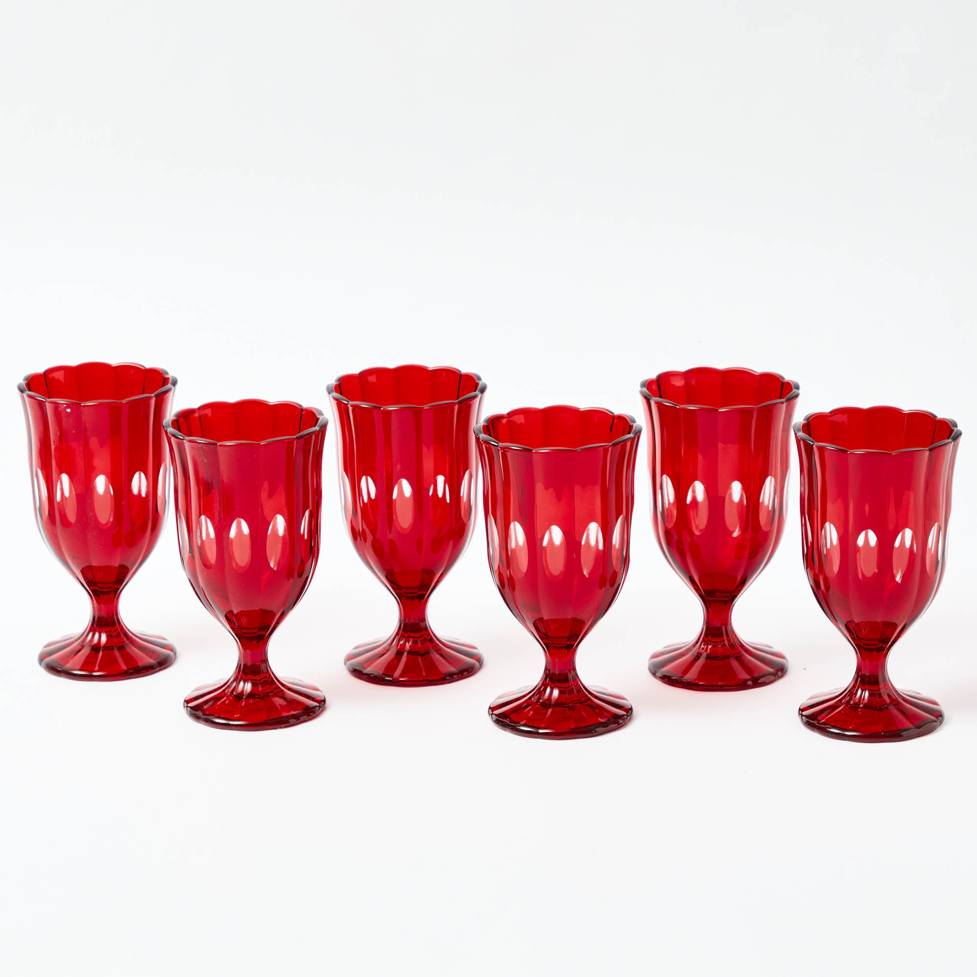 Red Scalloped Wine Glasses (Set of 6)