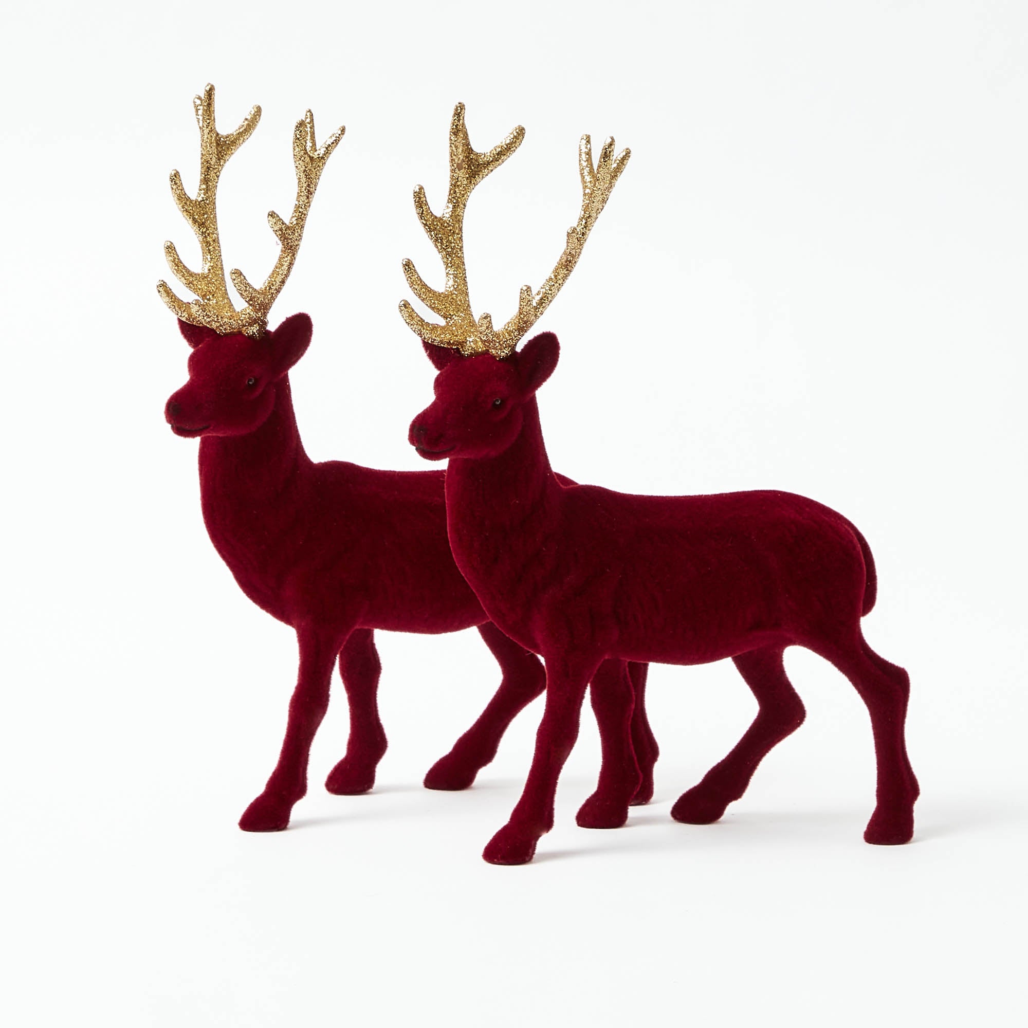 Flocked Burgundy Reindeer (Pair)