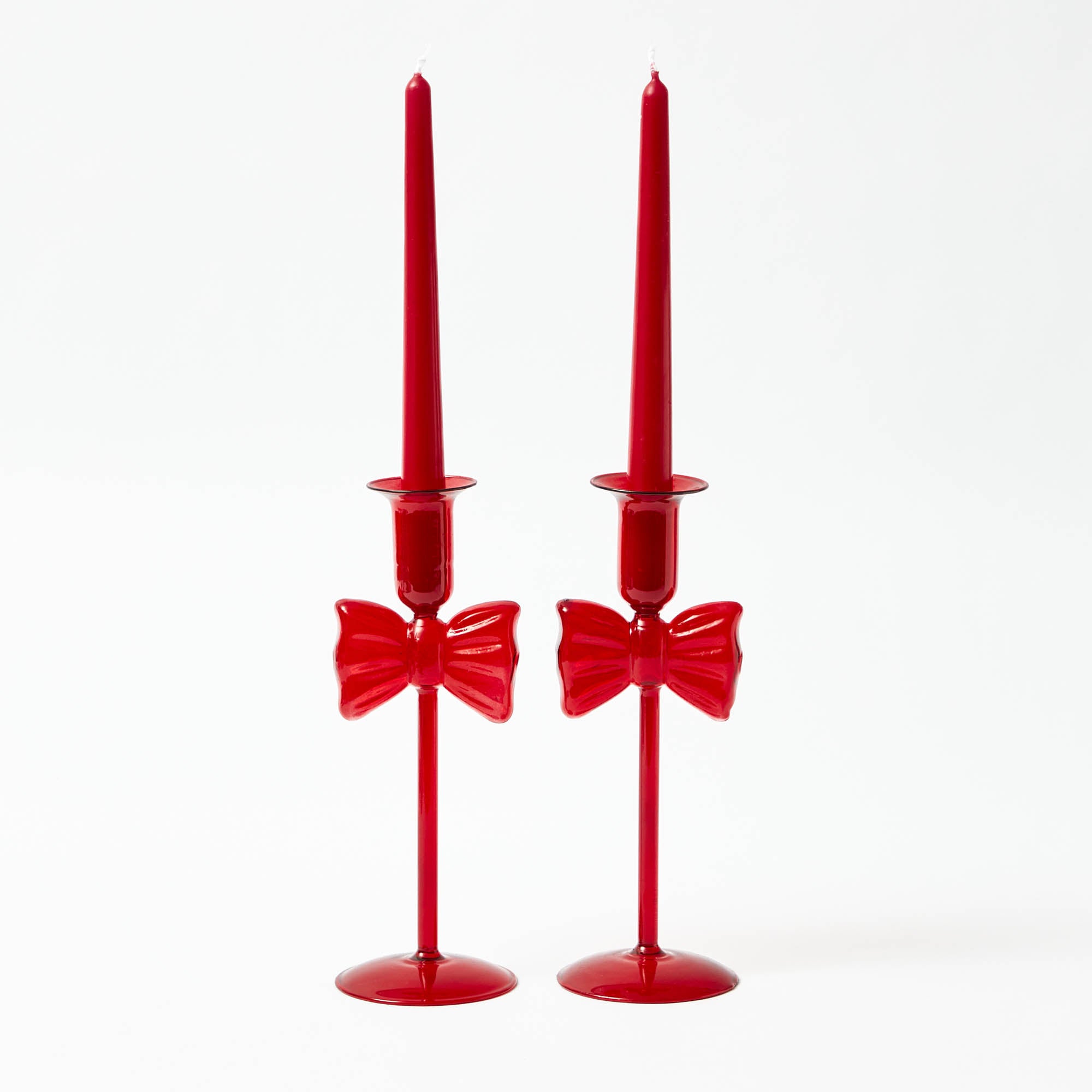 Celine Red Glass Bow Candle Holder (Pair)