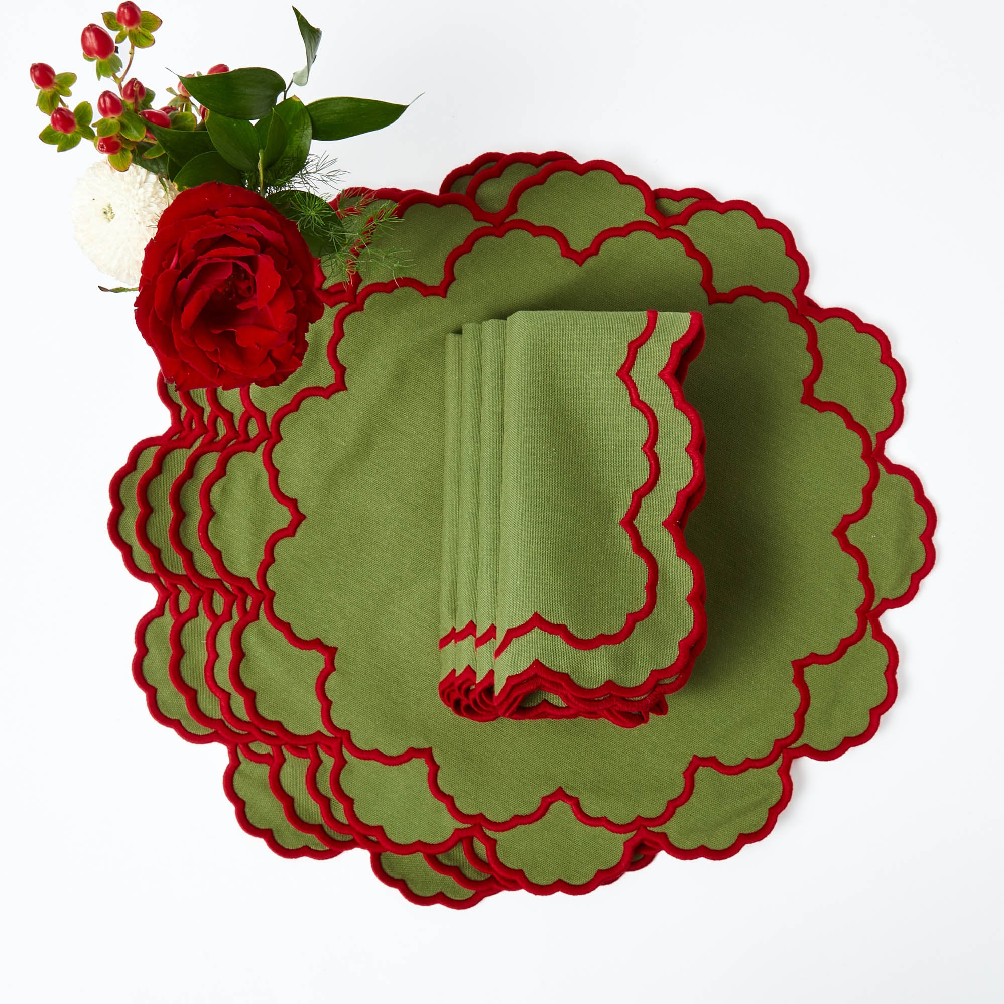 Lily Green & Red Placemats (Set of 4)