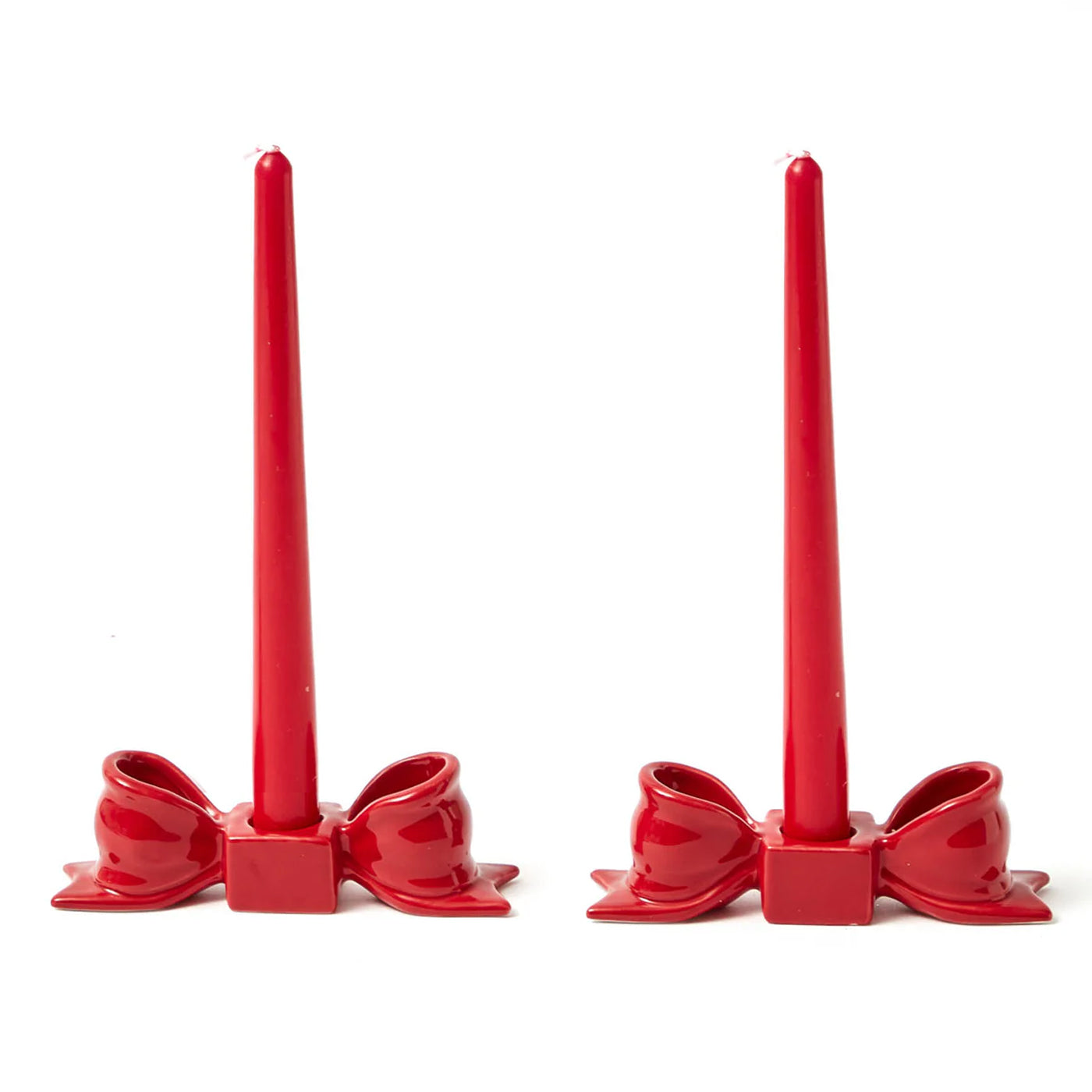 Red Ceramic Bow Candleholder (Pair)