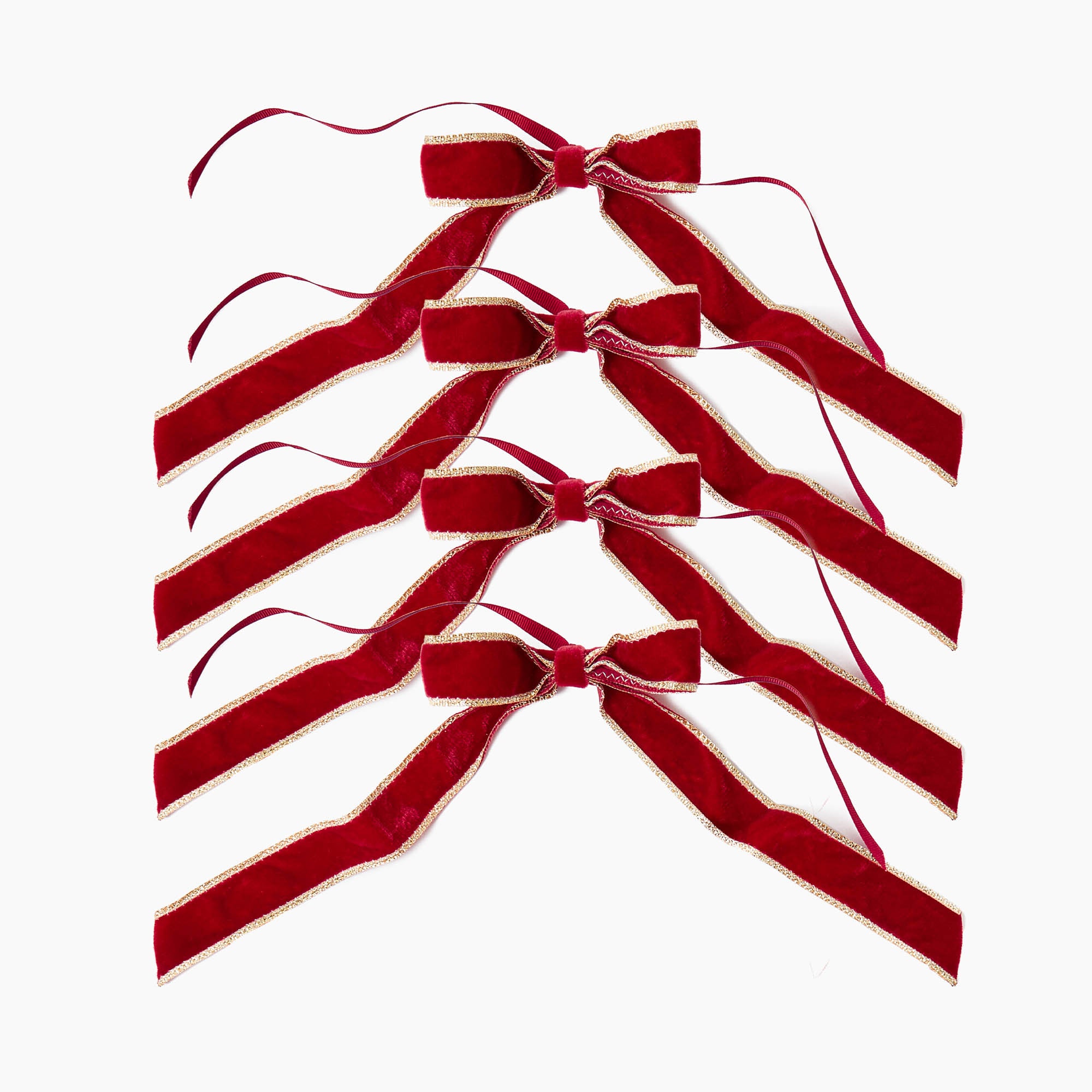 Gold Trimmed Red Velvet Bows (Set of 4) - 20cm