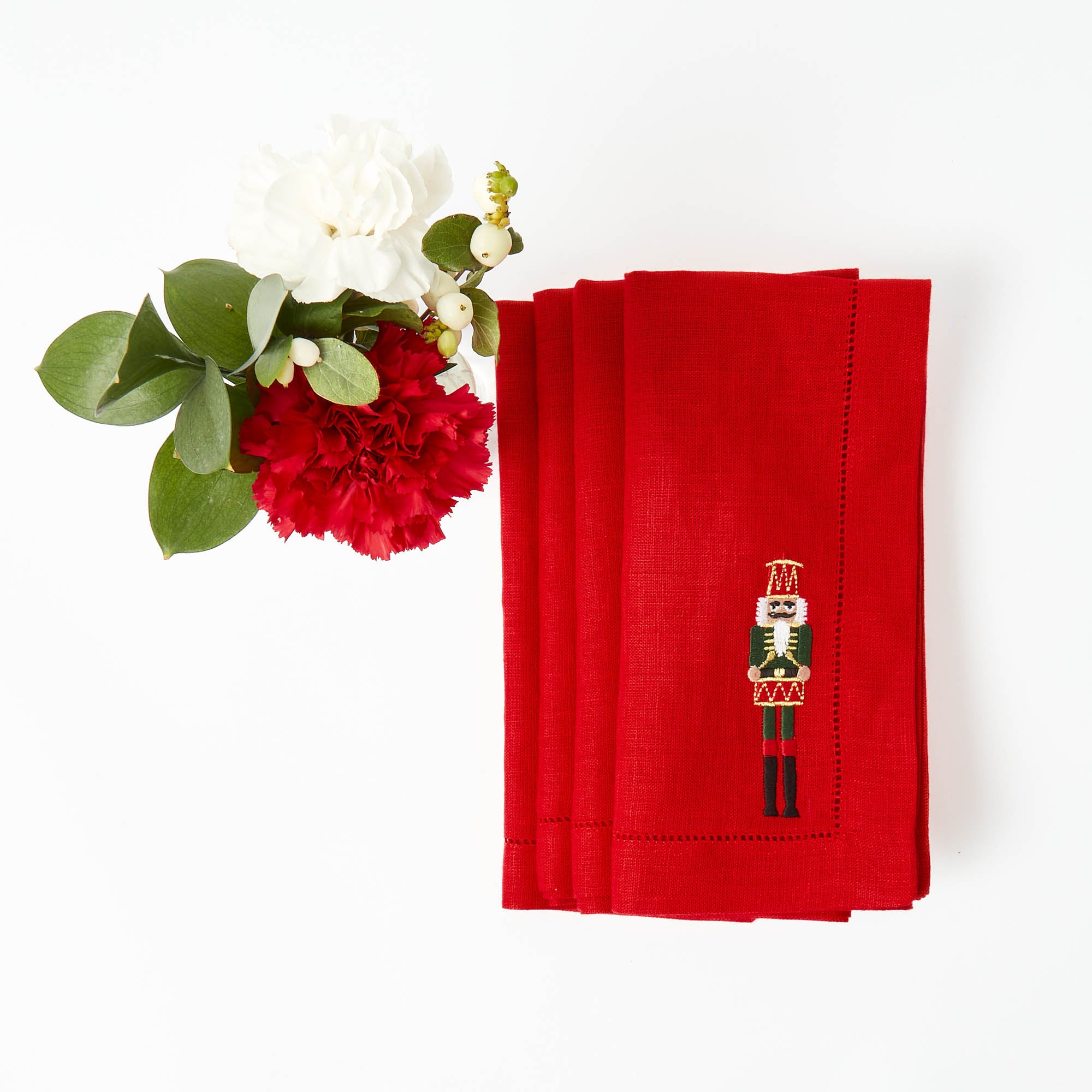 Red Linen Embroidered Nutcracker Napkins (Set of 4)