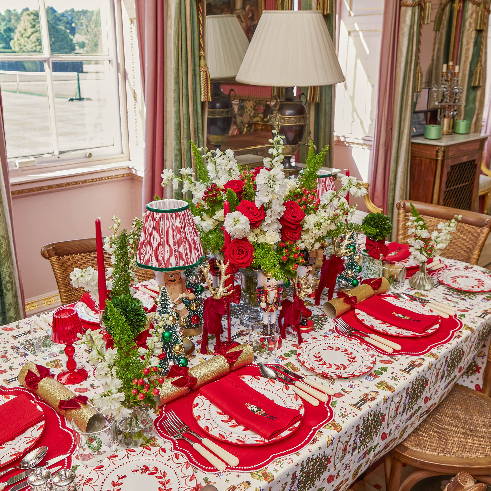 Red Linen Embroidered Nutcracker Napkins (Set of 4)