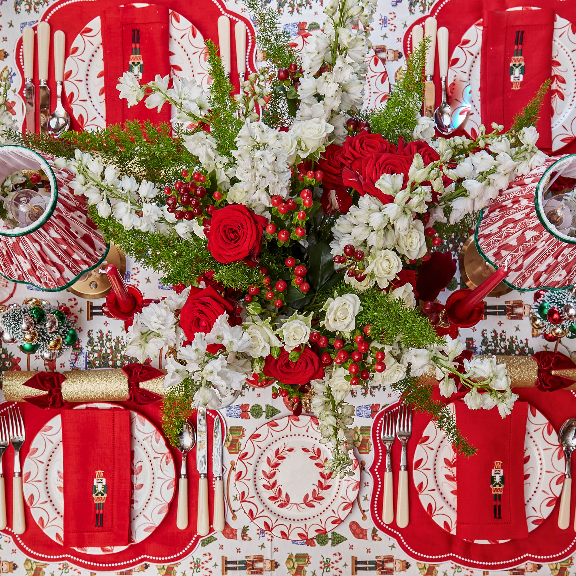 Red Linen Embroidered Nutcracker Napkins (Set of 4)