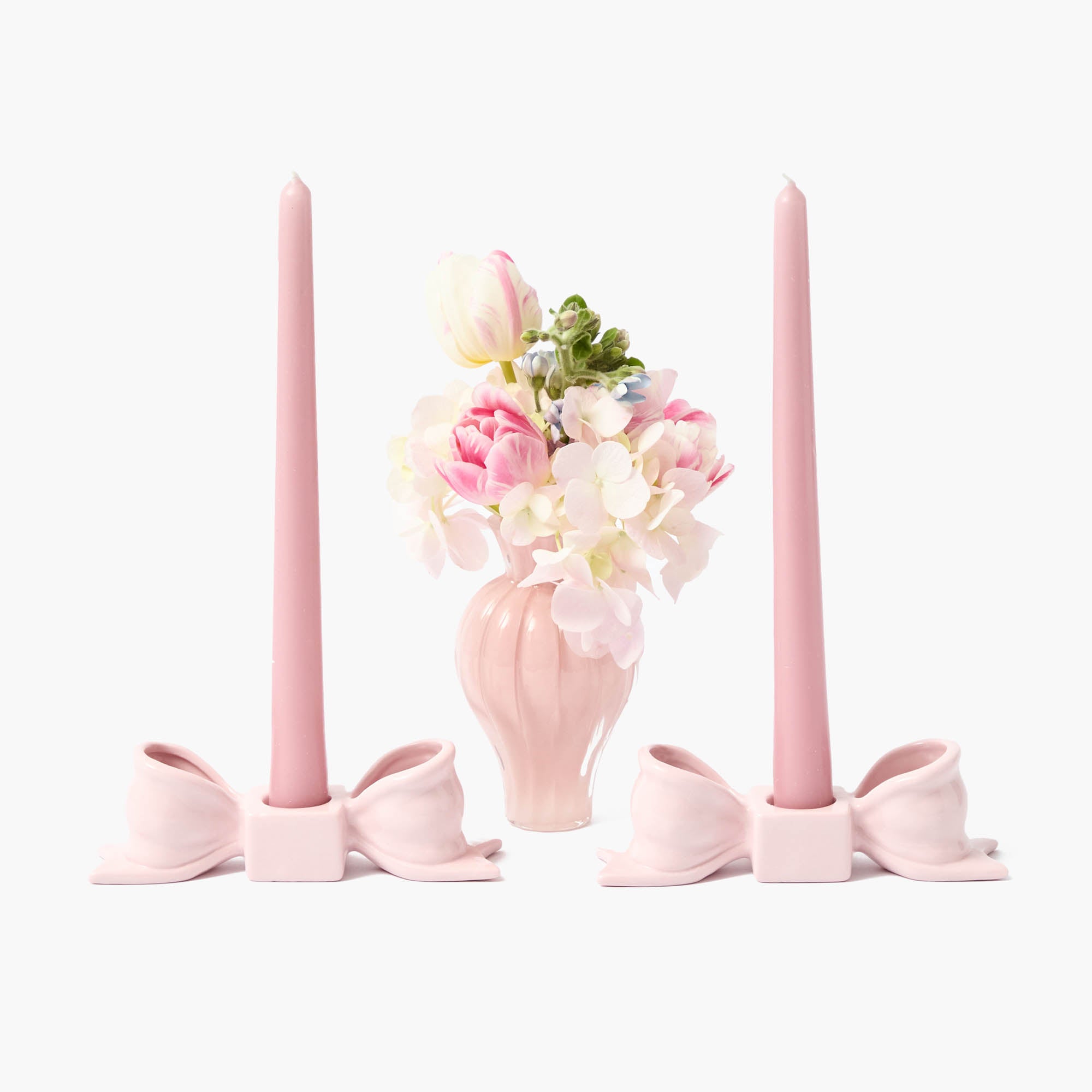 Petal Pink Ceramic Bow Candle Holder (Pair)