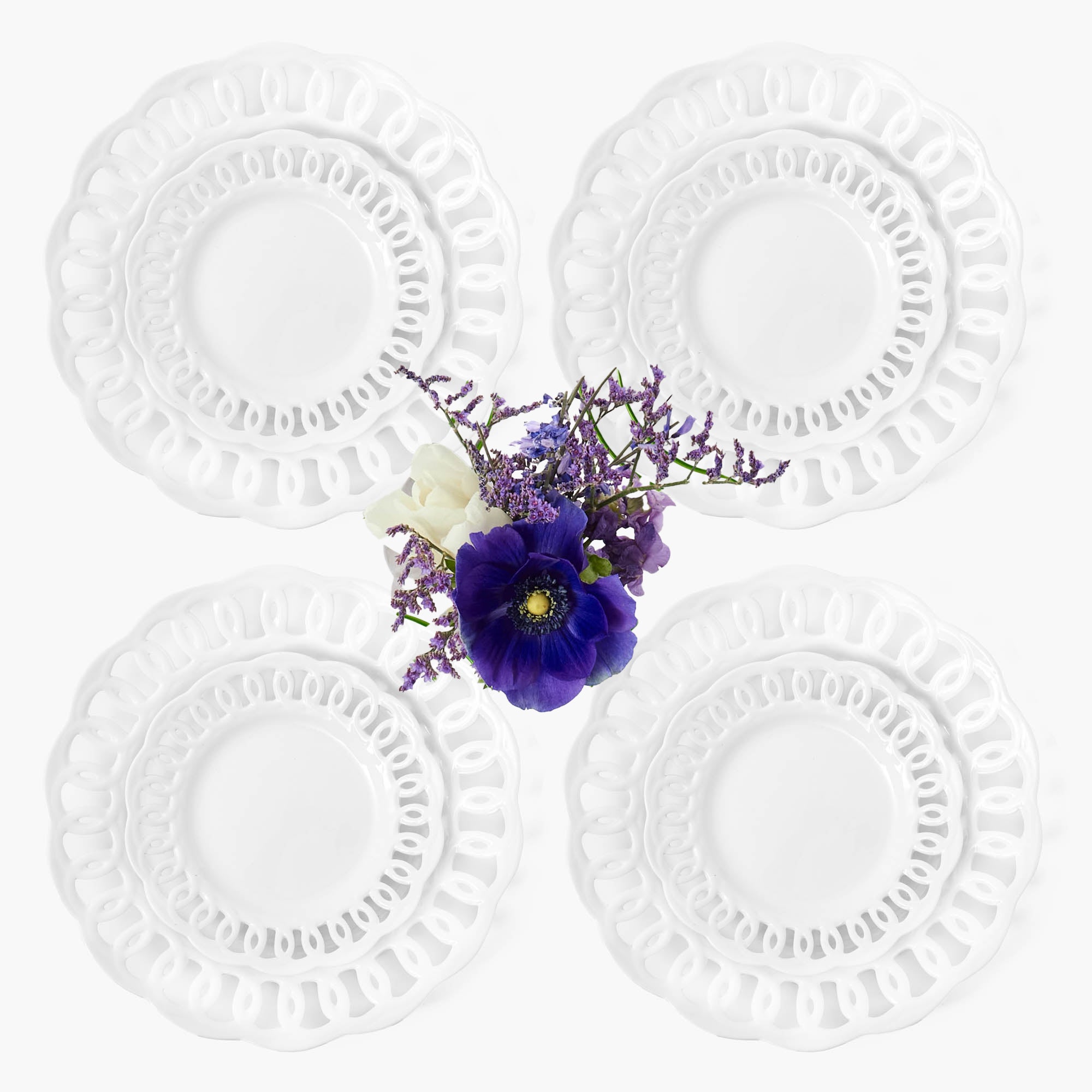 White Lace Dinner & Starter Plates (Set of 8)