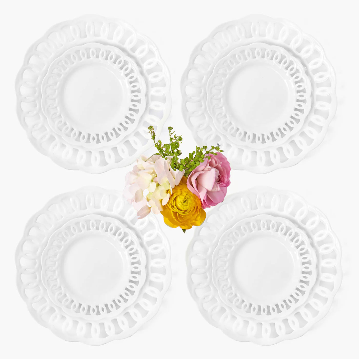 White Lace Dinner & Starter Plates (Set of 8)