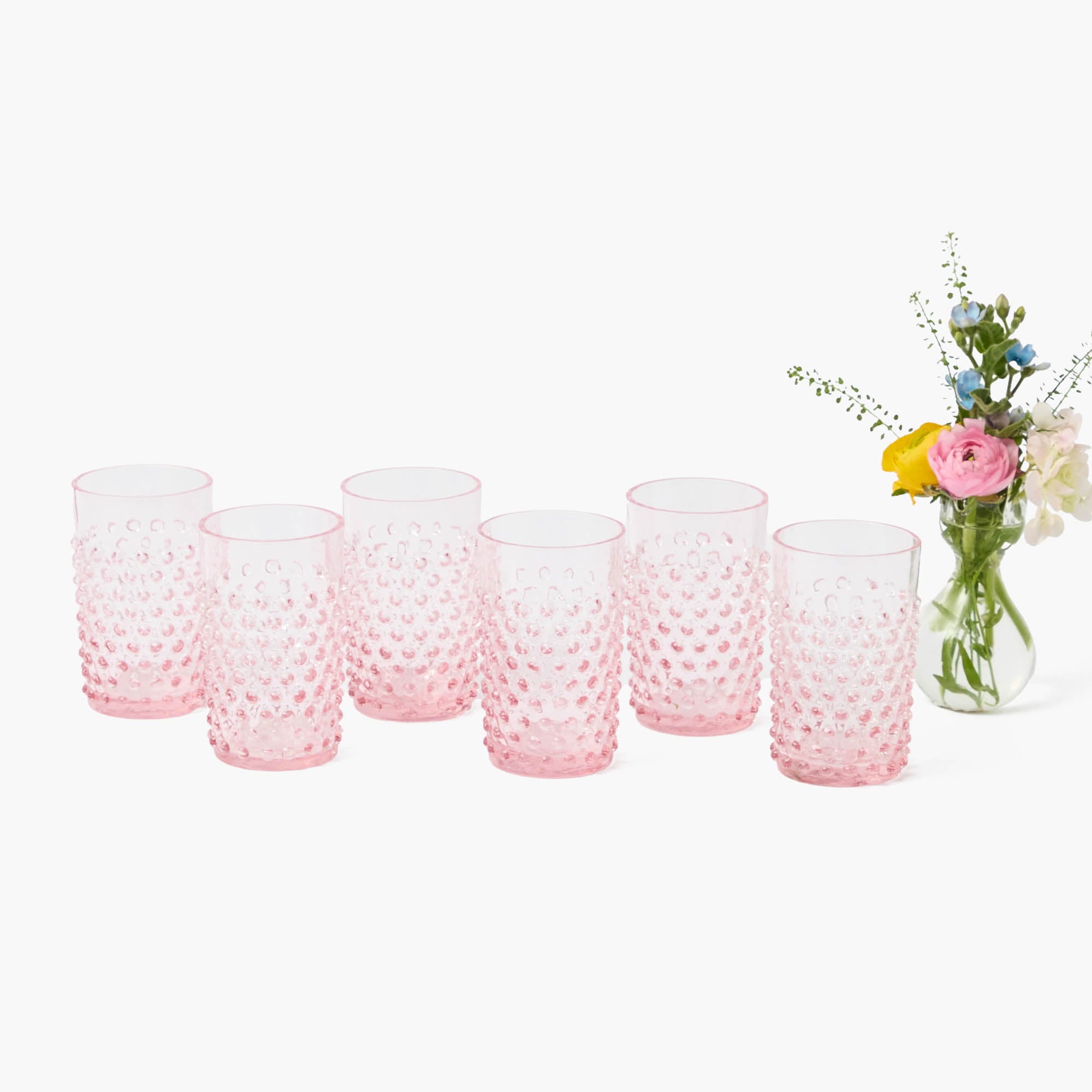 Rose Pink Hobnail Glasses (Set of 6)