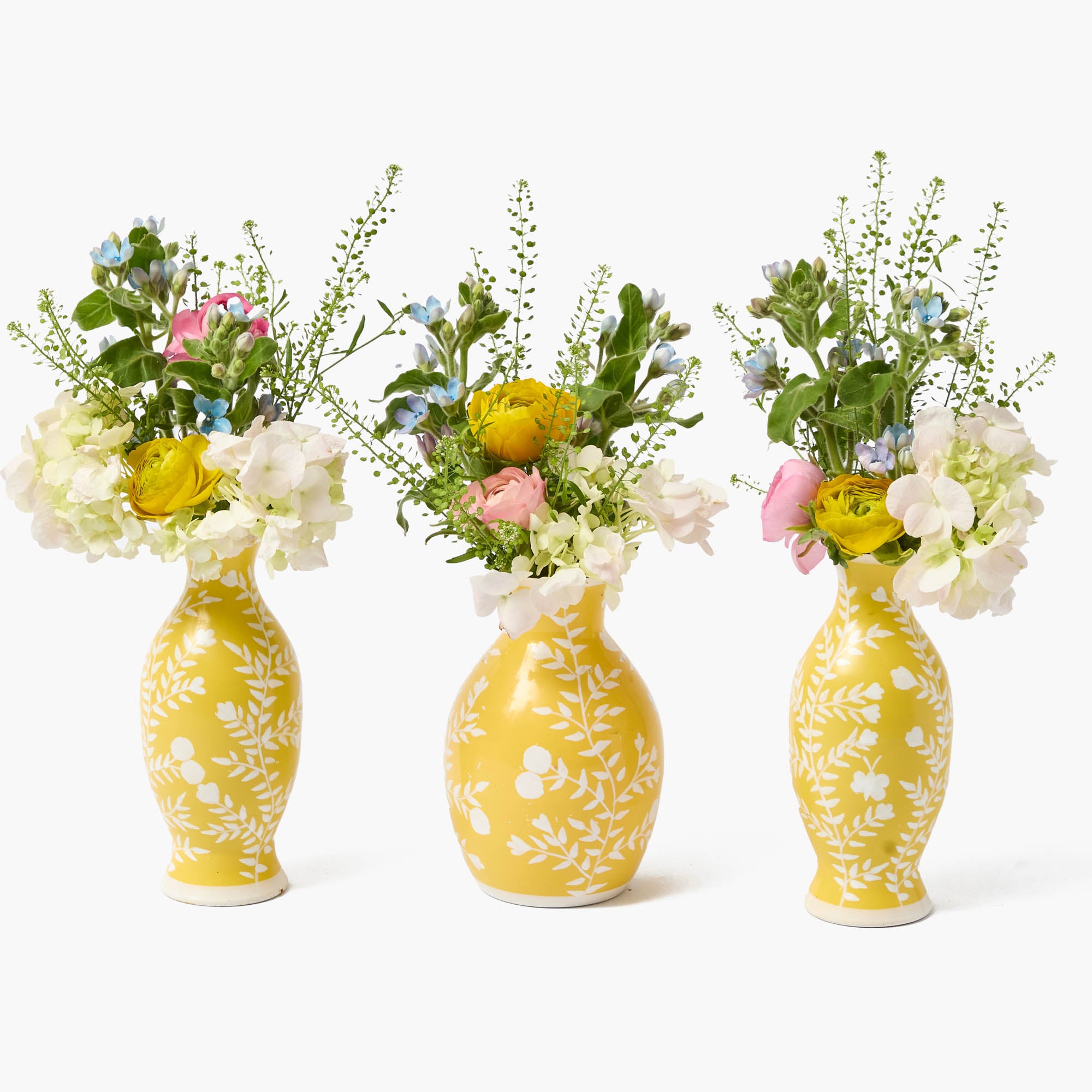 Yellow Hand Painted Tole Bud Vases (Set of 3)