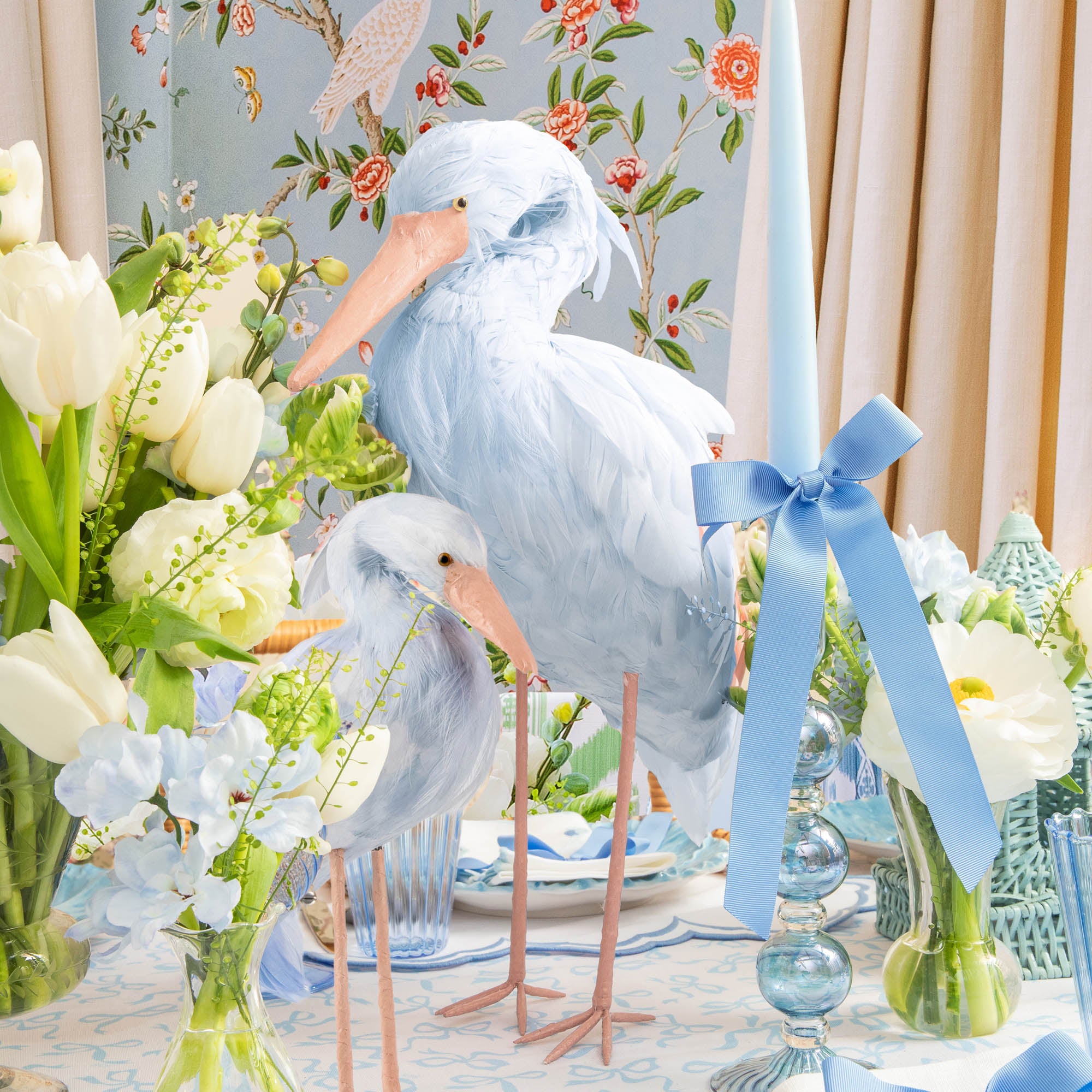 Blue Saskia Stork (Pair) - 44cm