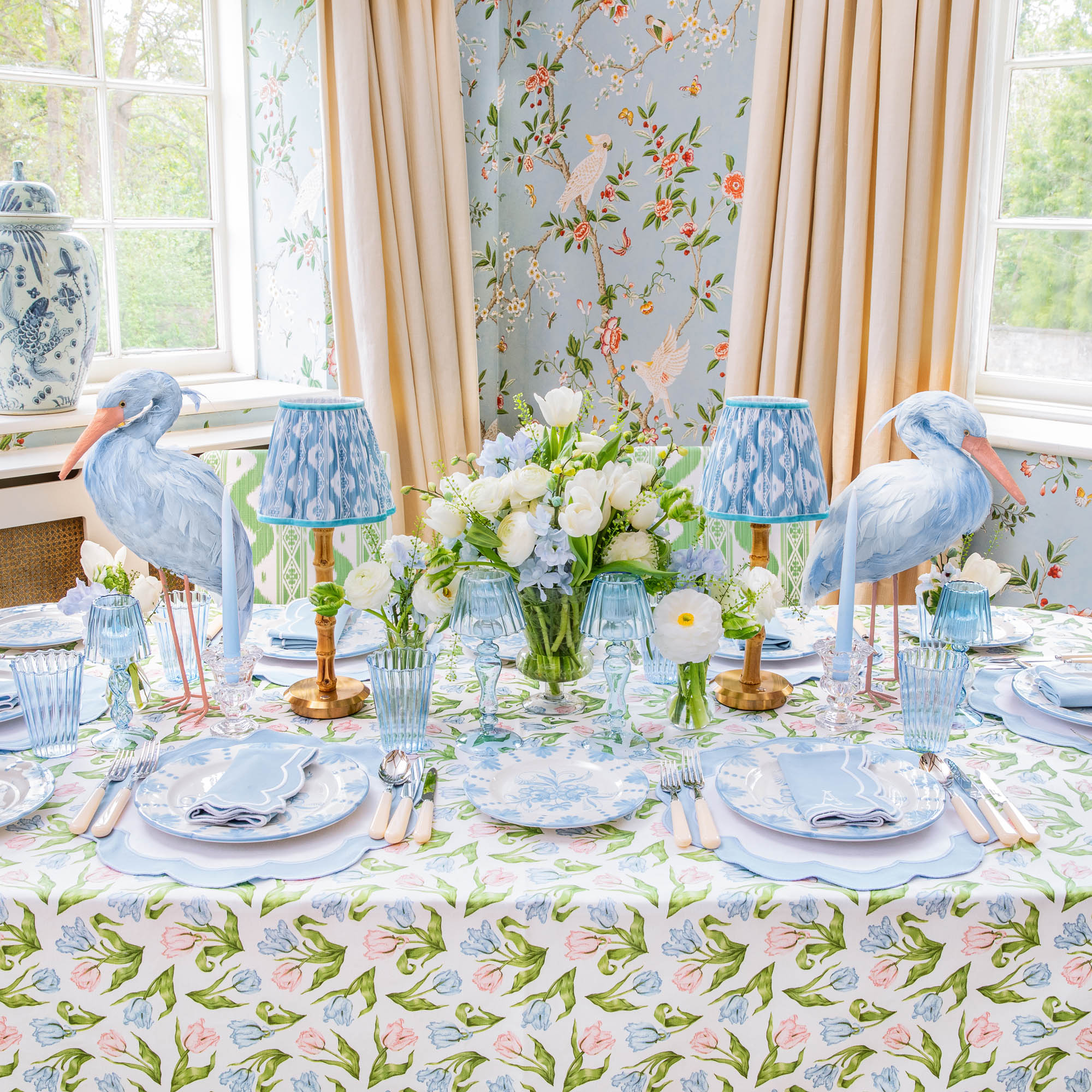 Serena Appliqué Blue Placemats & Napkins (Set of 4)