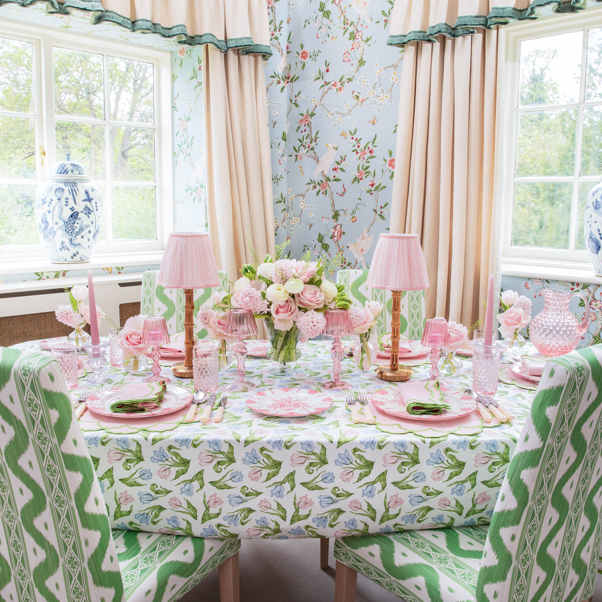 Lily Pink & Green Placemats & Napkins (Set of 4)