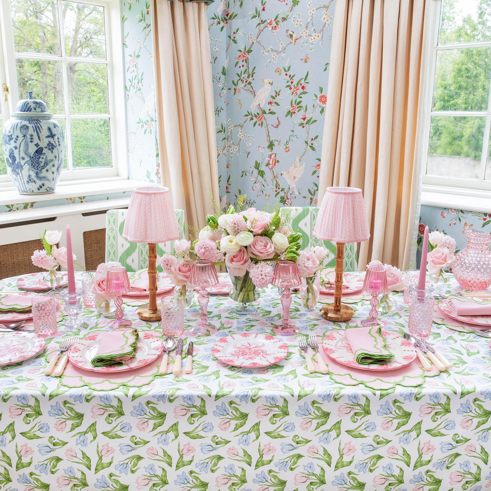 Lily Pink & Green Placemats & Napkins (Set of 4)