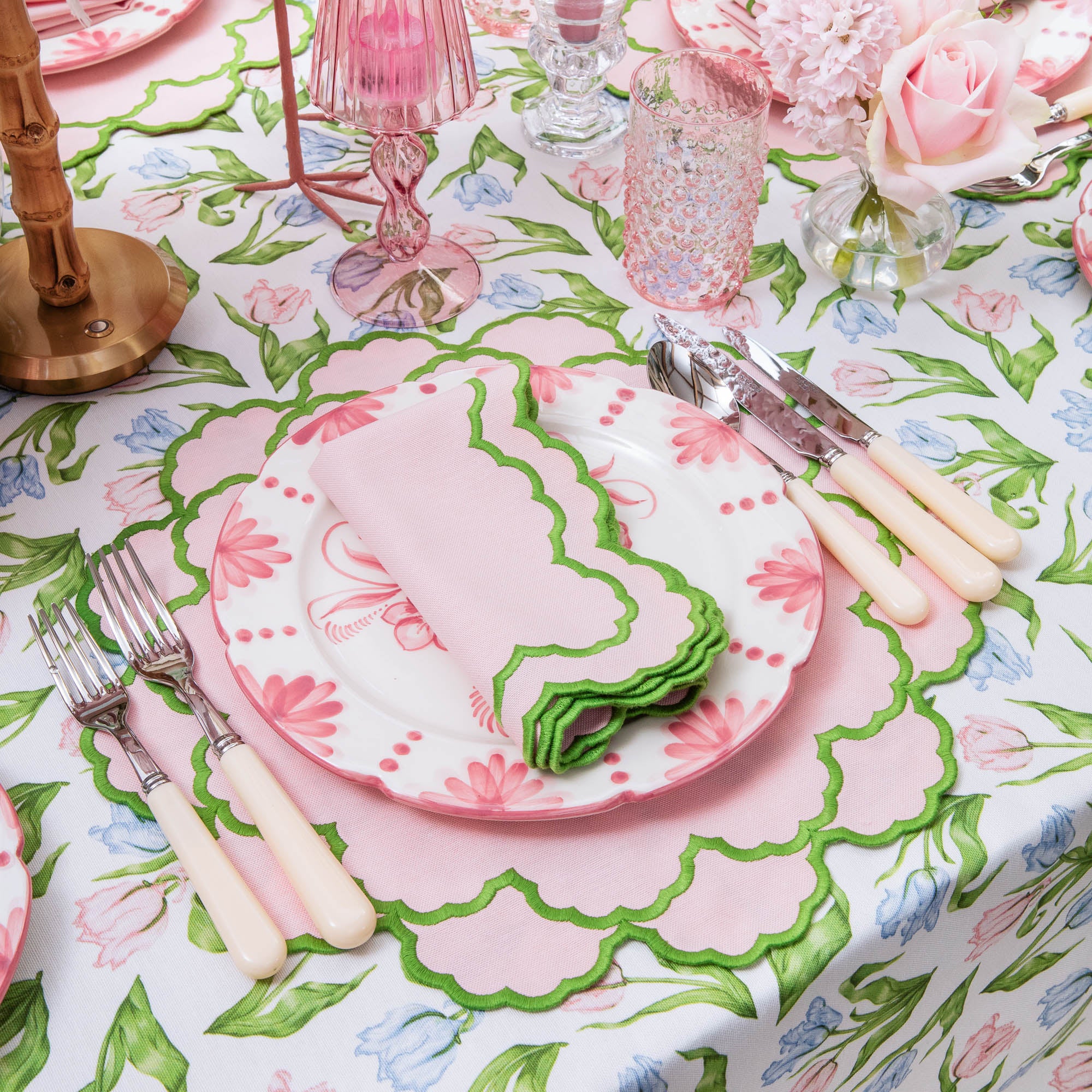 Lily Pink & Green Placemats & Napkins (Set of 4)