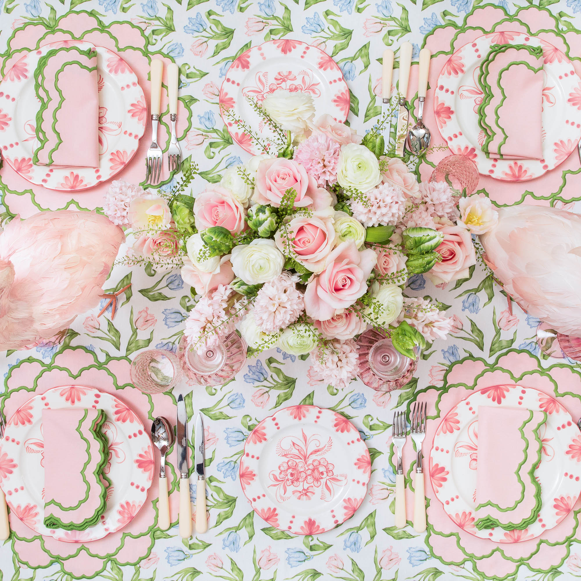 Lily Pink & Green Placemats & Napkins (Set of 4)