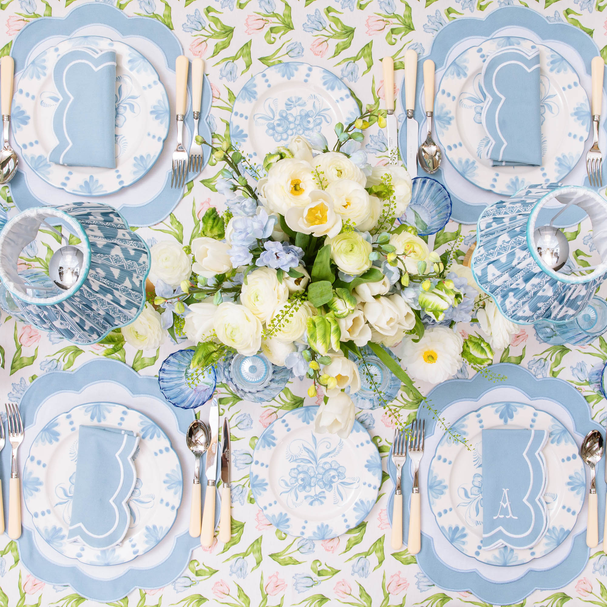 Serena Appliqué Blue Placemats & Napkins (Set of 4)