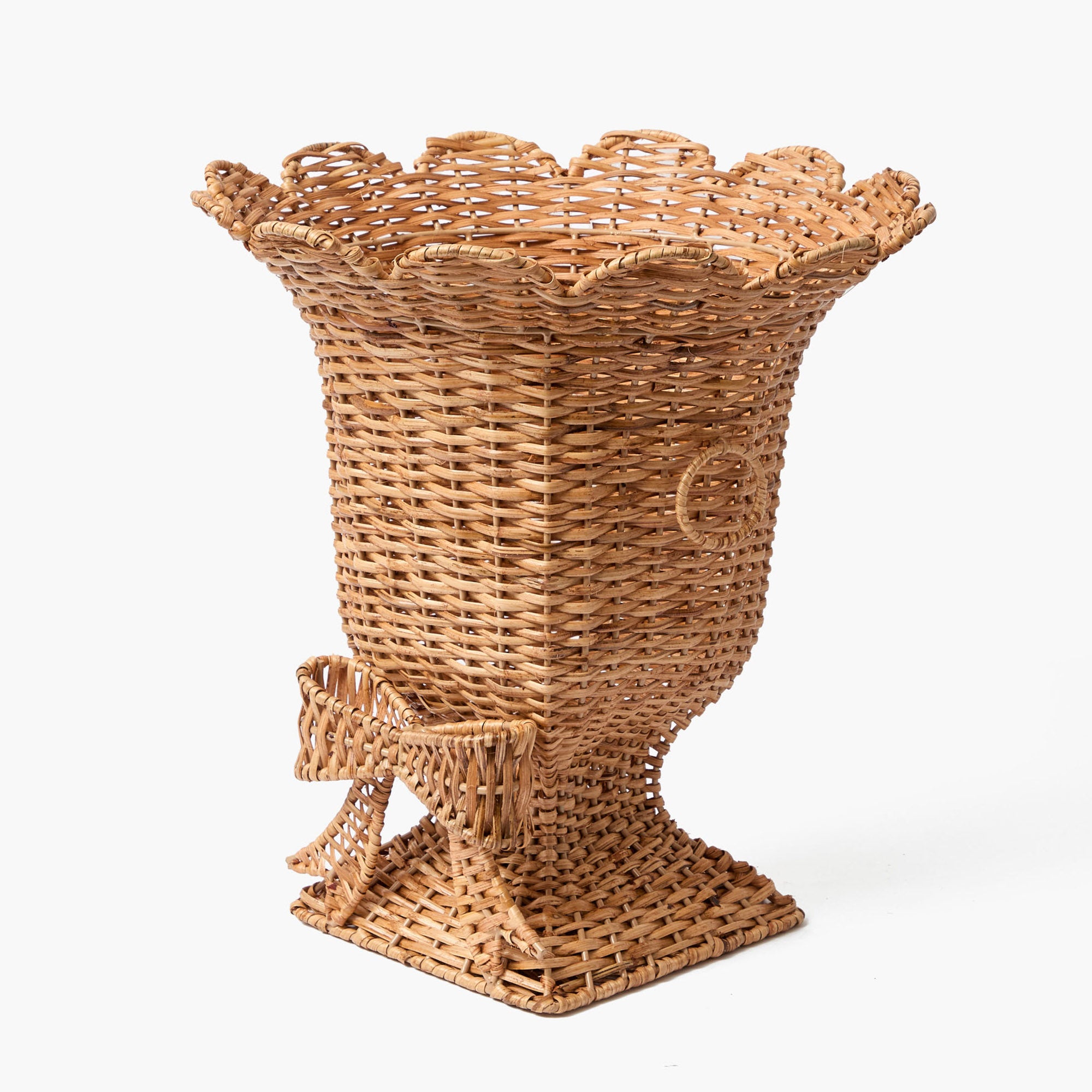 Liliana Bow Scalloped Rattan Urn & Pedestal