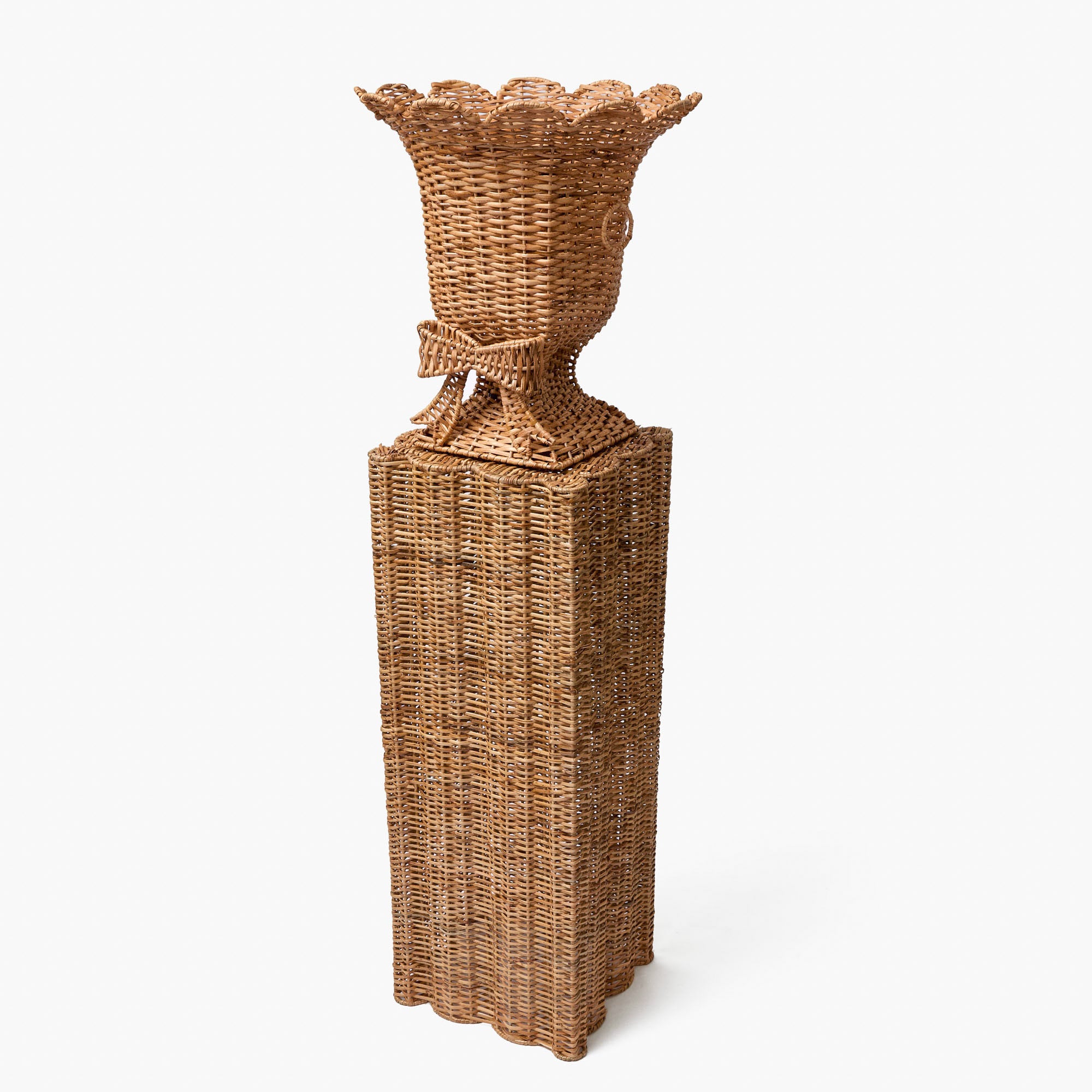 Liliana Bow Scalloped Rattan Urn & Pedestal