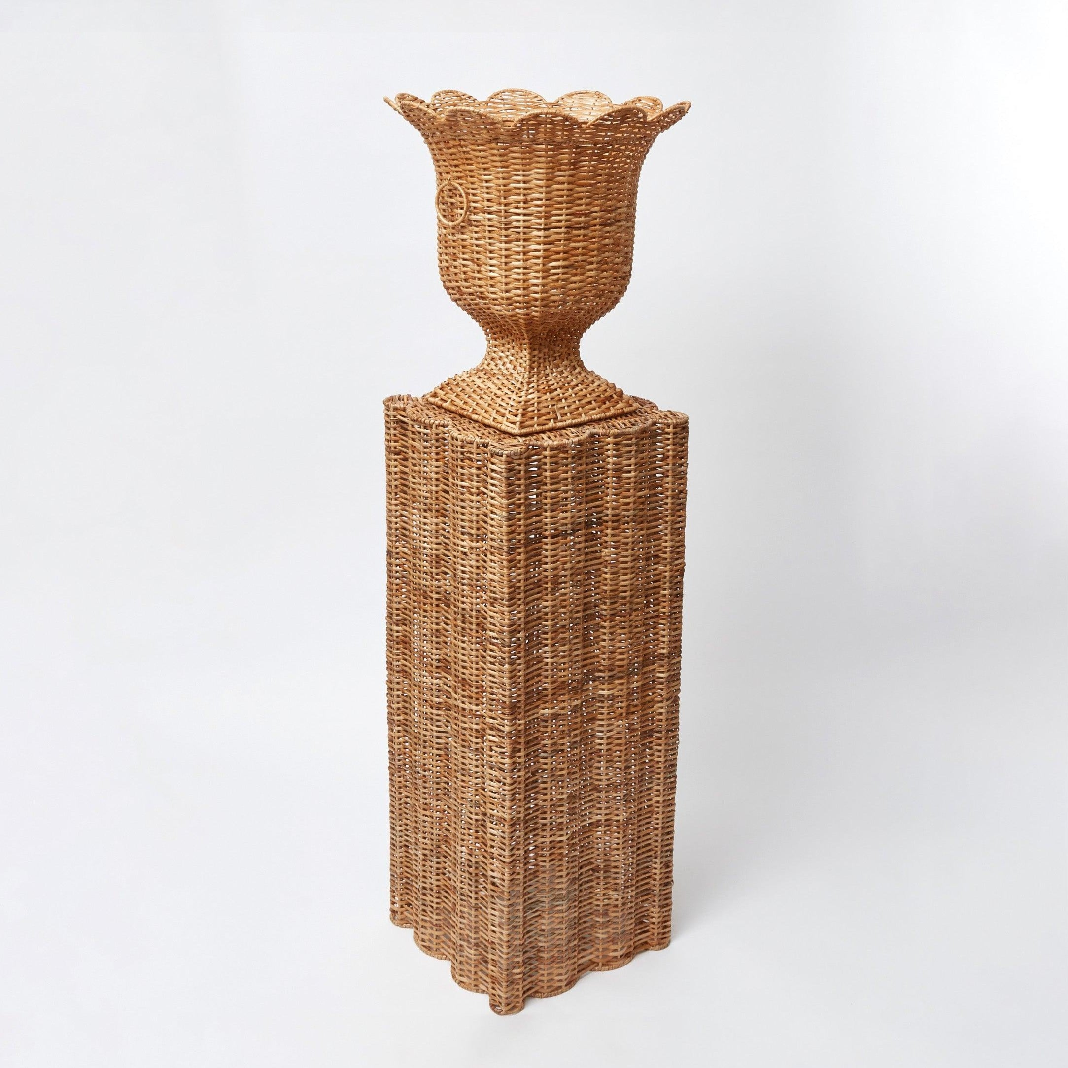 Liliana Scalloped Rattan Pedestal and Urn - Mrs. Alice