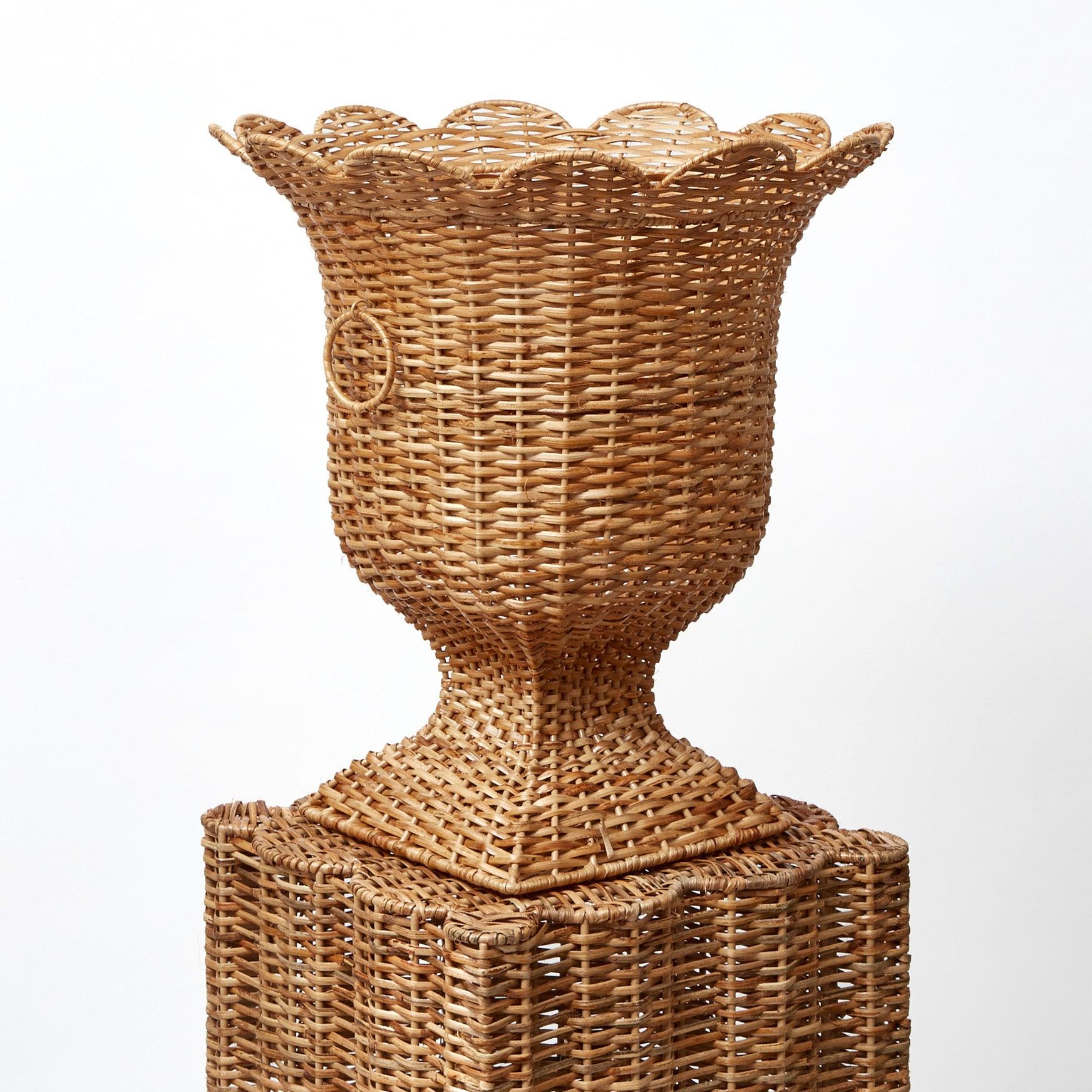 Liliana Scalloped Rattan Pedestal and Urn - Mrs. Alice