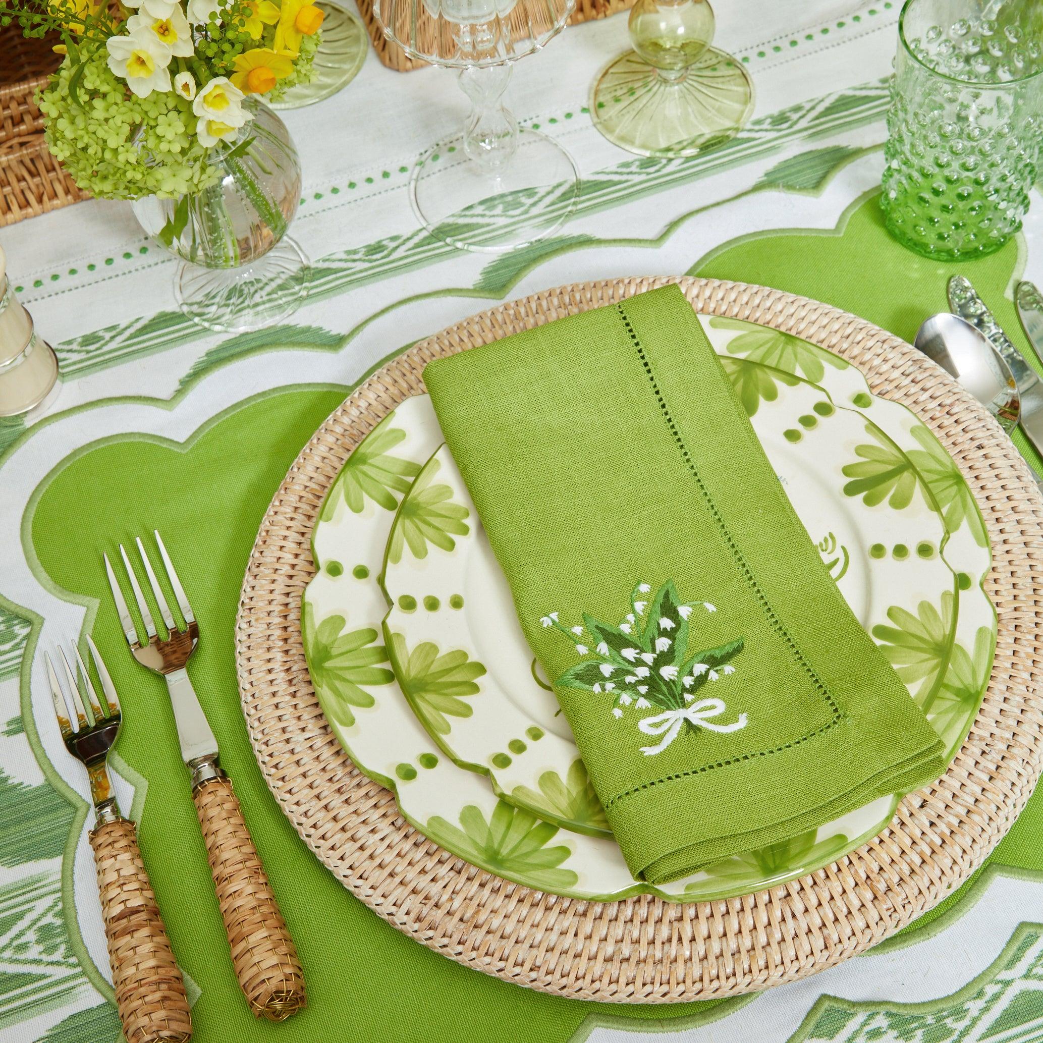 Lily of the Valley Green Linen Napkins (Set of 4) - Mrs. Alice