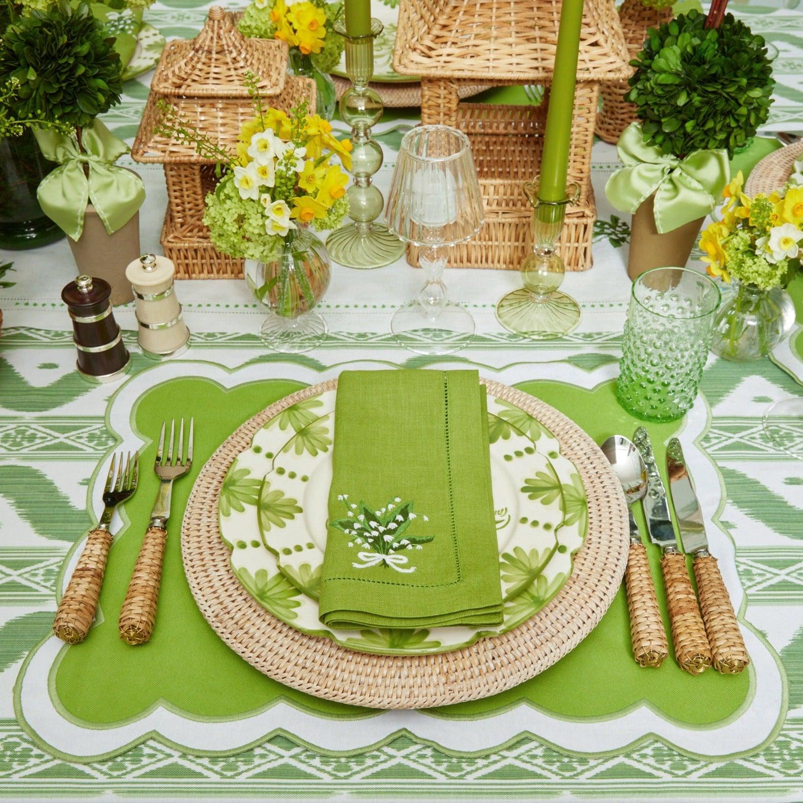 Lily of the Valley Green Linen Napkins (Set of 4) - Mrs. Alice