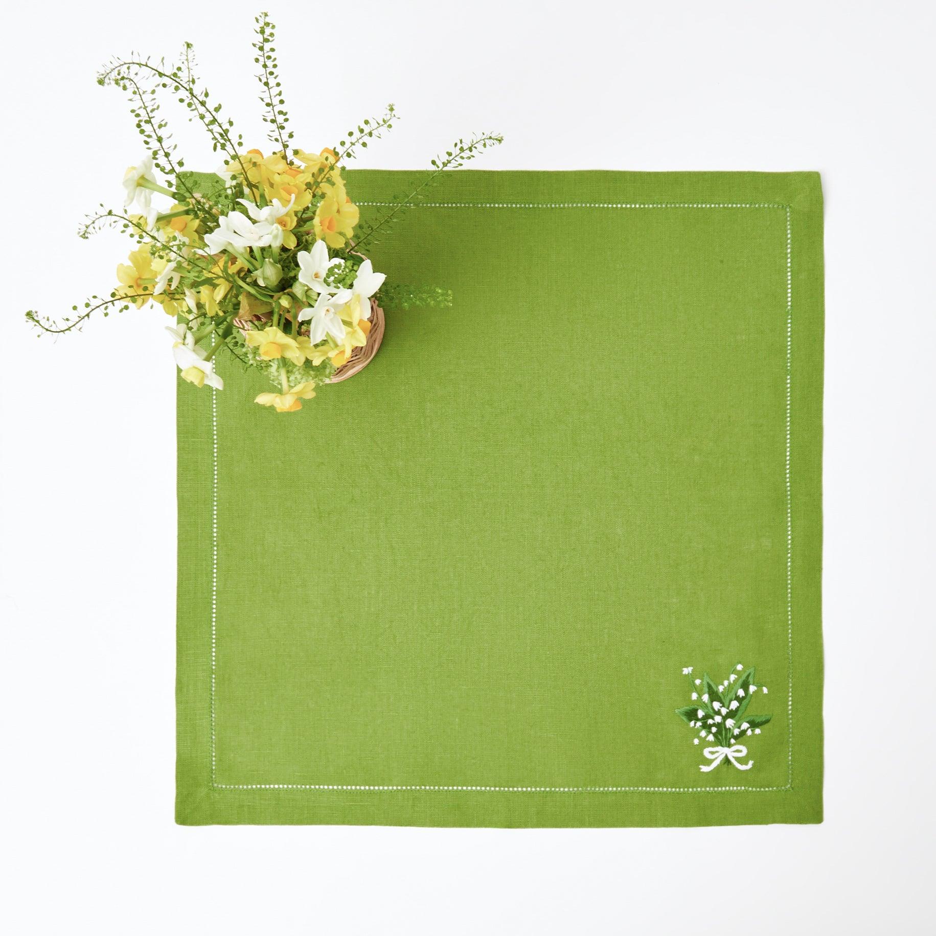 Lily of the Valley Green Linen Napkins (Set of 4) - Mrs. Alice