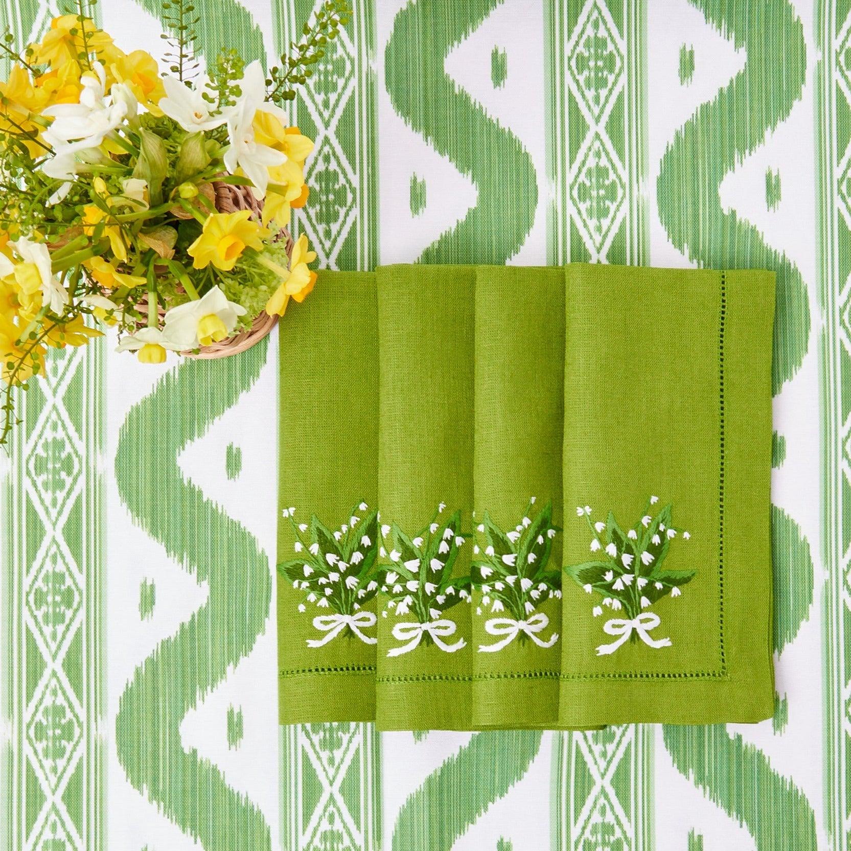 Lily of the Valley Green Linen Napkins (Set of 4) - Mrs. Alice