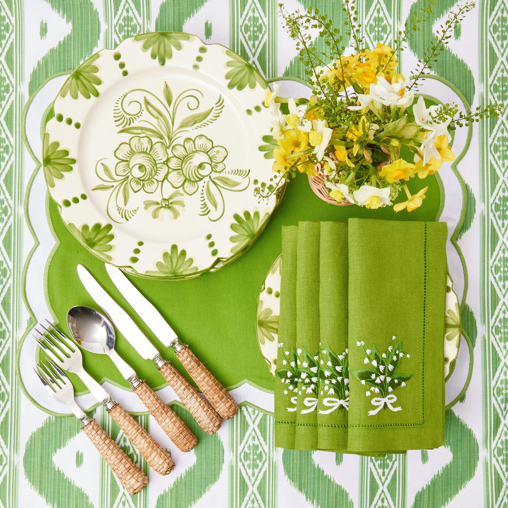 Lily of the Valley Green Linen Napkins (Set of 4) - Mrs. Alice