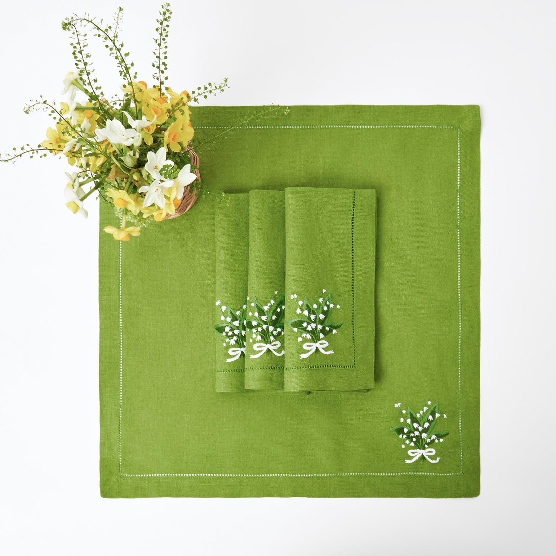 Lily of the Valley Green Linen Napkins (Set of 4) - Mrs. Alice