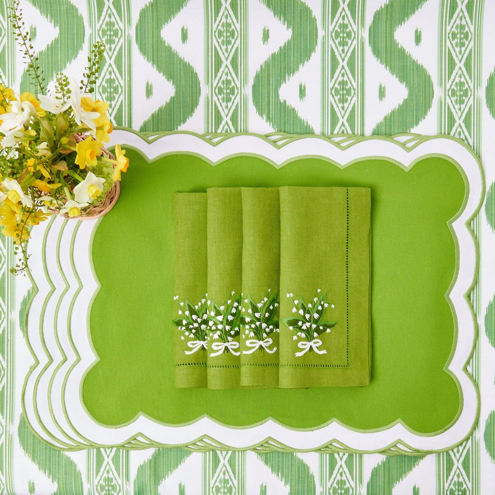 Lily of the Valley Green Linen Napkins (Set of 4) - Mrs. Alice