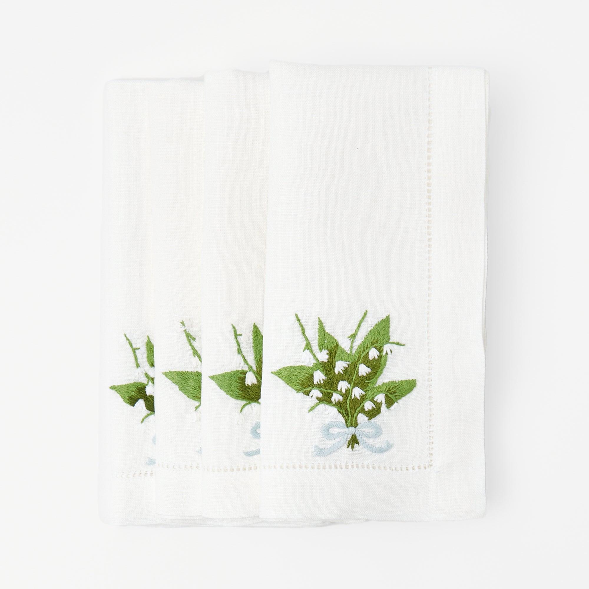 Lily of the Valley White Linen Napkins (Set of 4) - Mrs. Alice