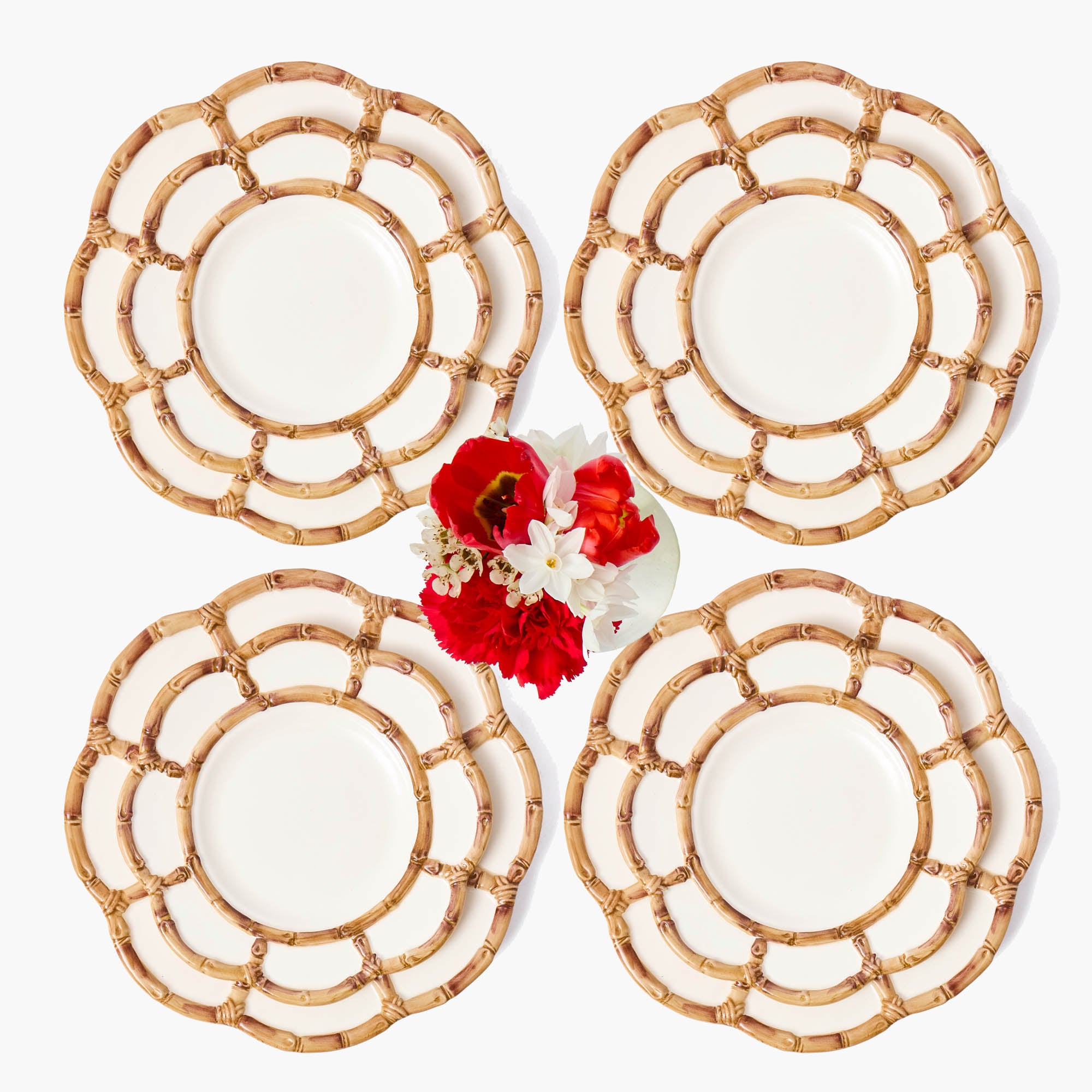 Petal Bamboo Ceramic Dinner & Starter Plates (Set of 8)