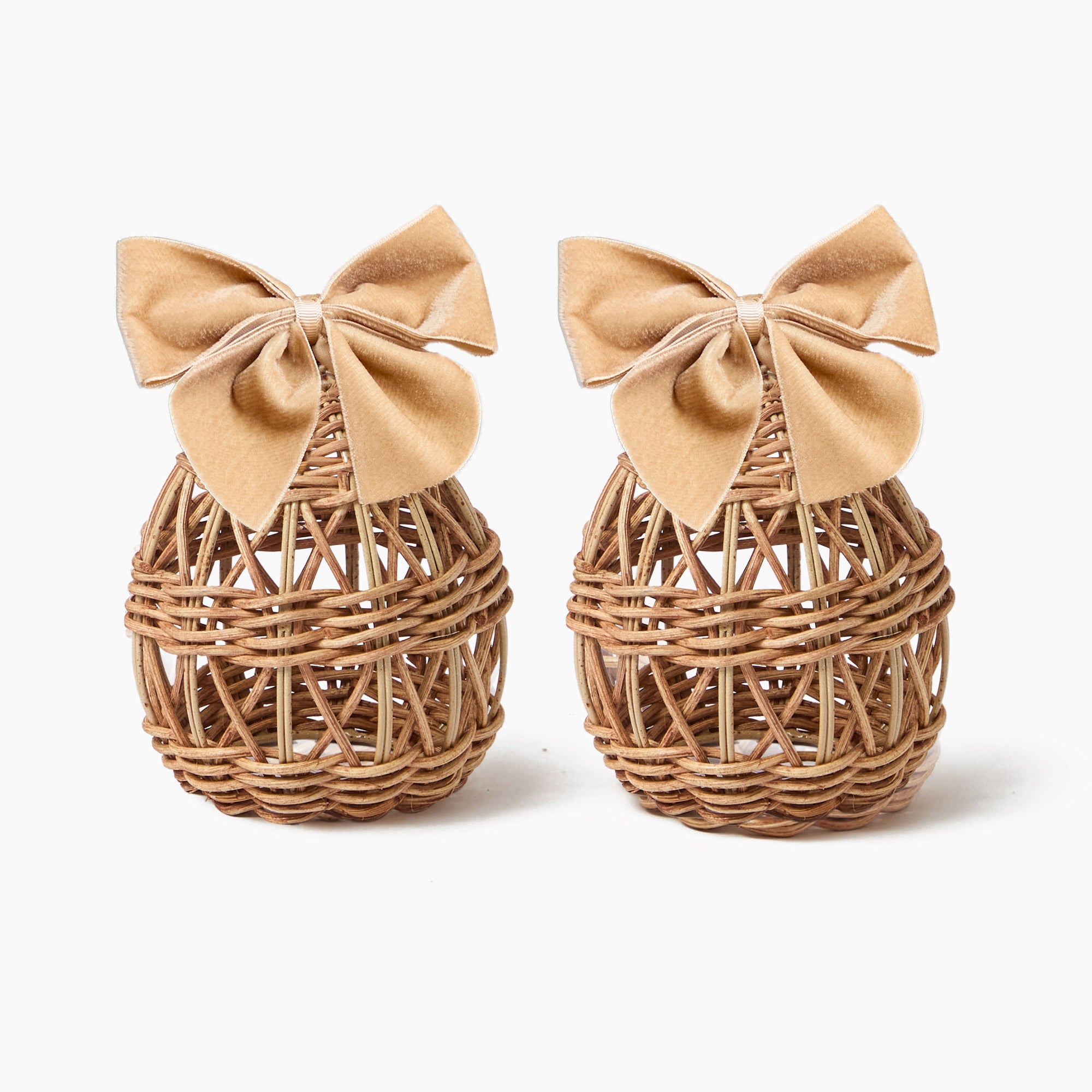 Small Rattan Woven Egg with Oat Bows (Pair)