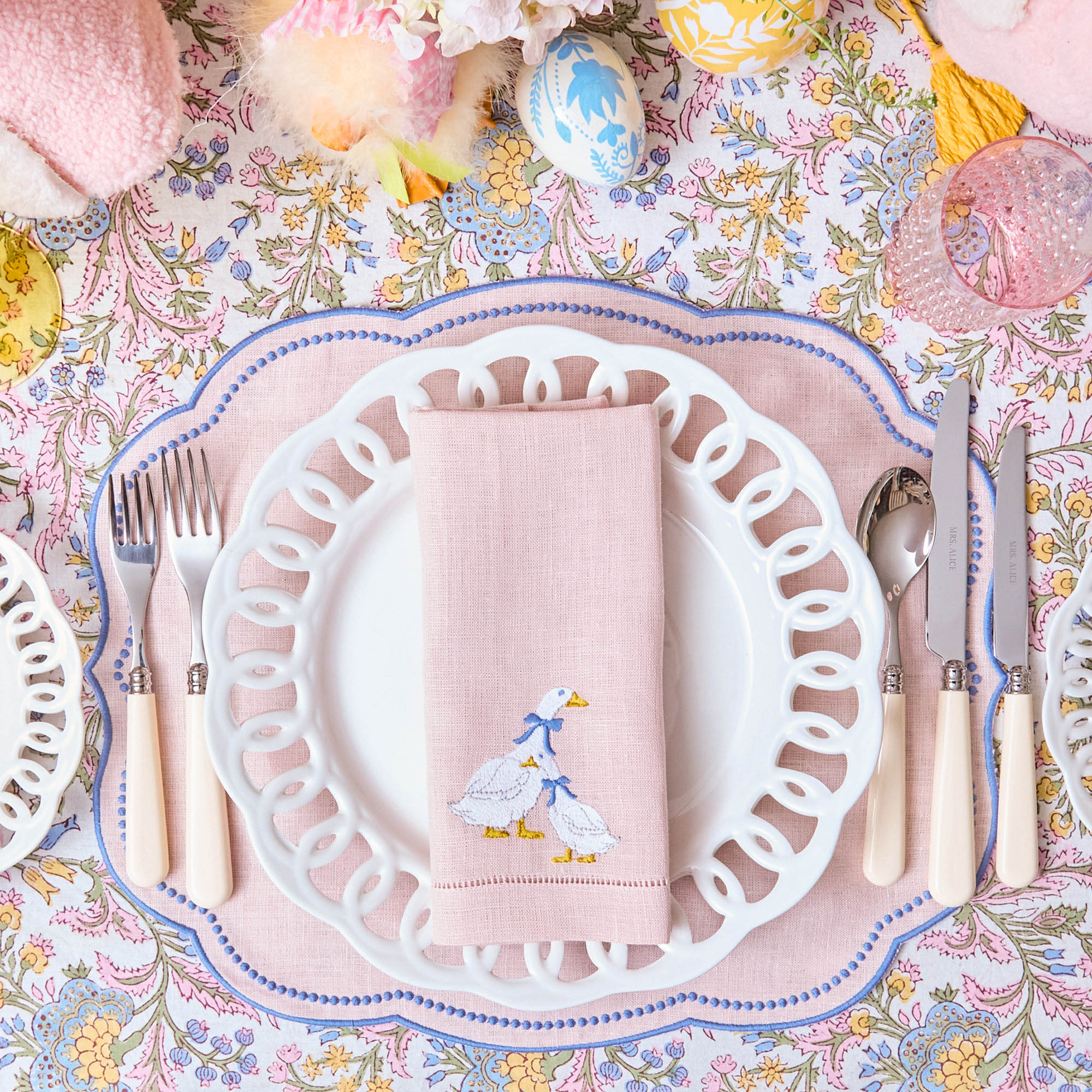 Eloise Pink & Blue Placemats & Lucy Goose Napkins (Set of 4)