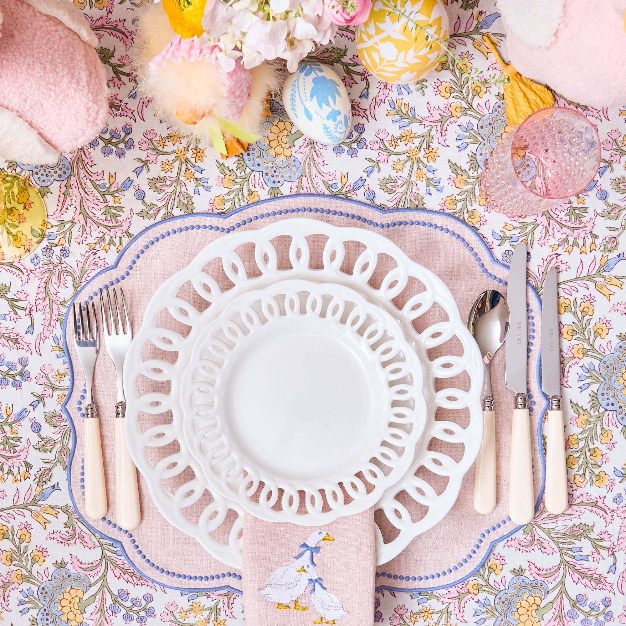 Eloise Pink & Blue Placemats & Lucy Goose Napkins (Set of 4)