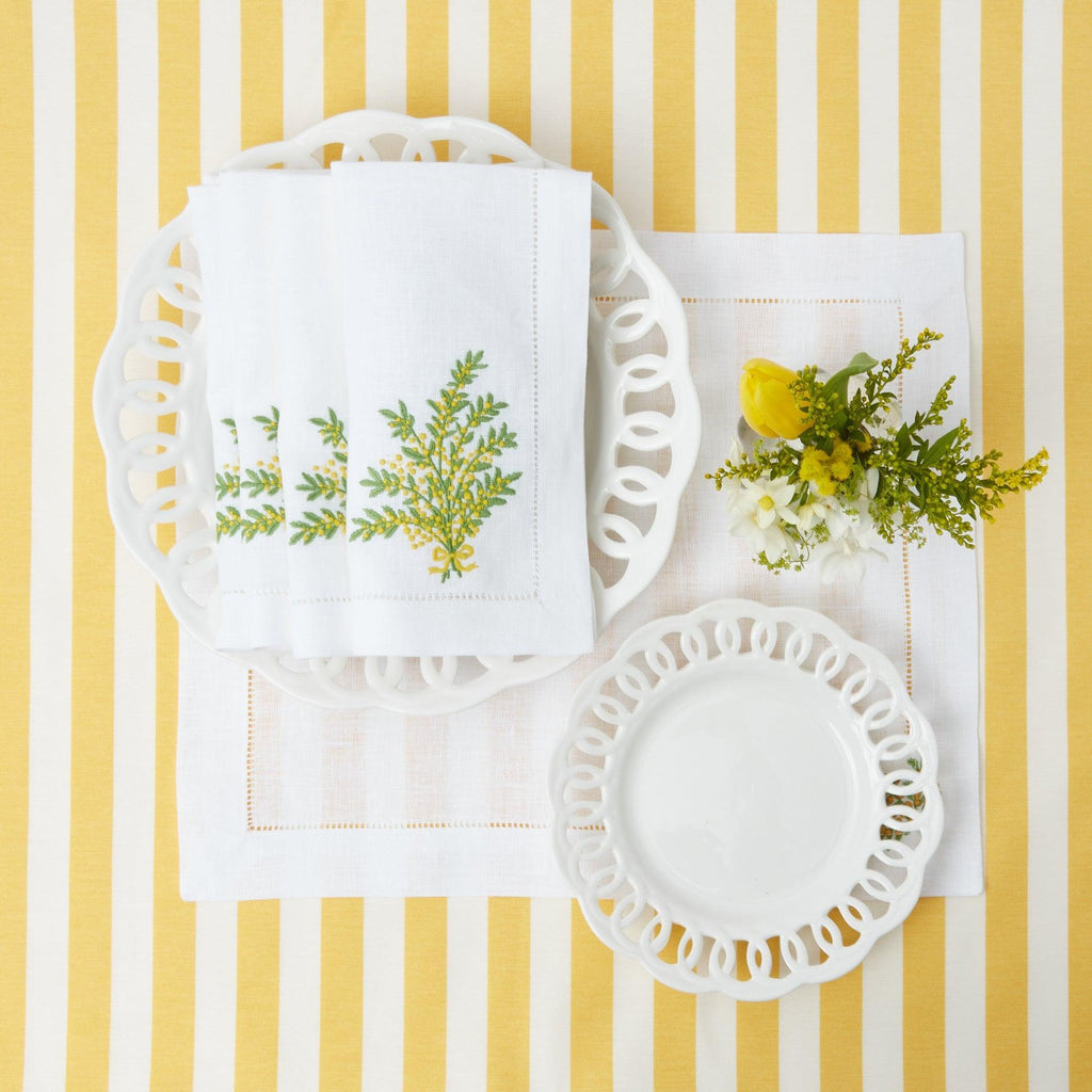 White Diletta Scalloped Linen Placemats (Set of 4) by Angela