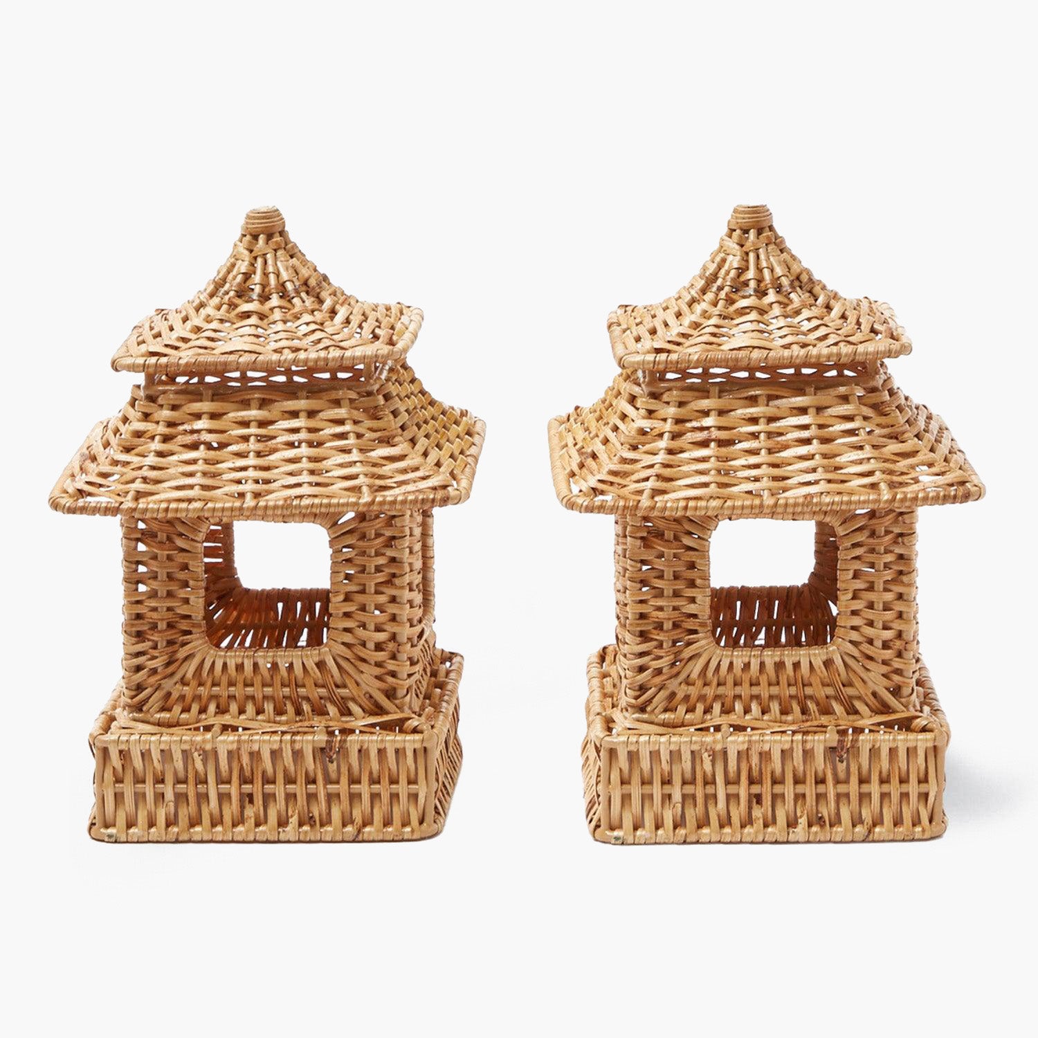 Mini Natural Rattan Pagoda Lanterns (Pair)