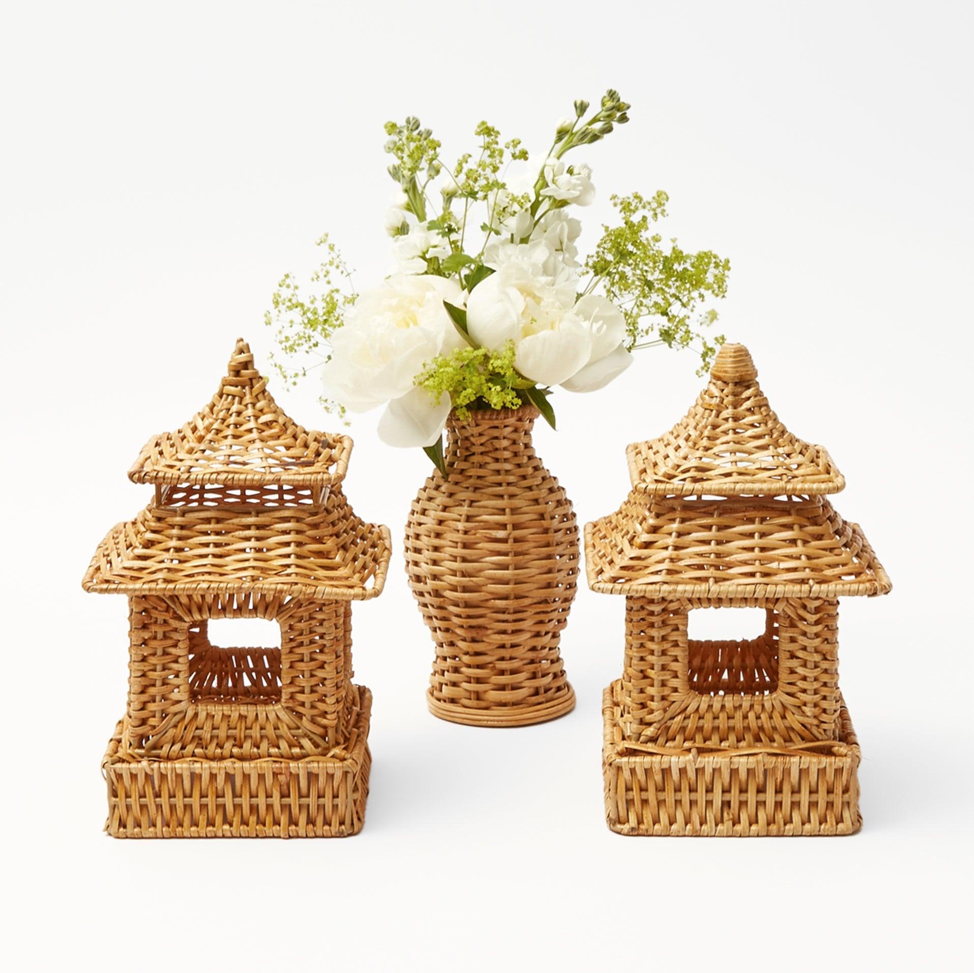 Mini Natural Rattan Pagoda Lanterns (Pair) - Mrs. Alice