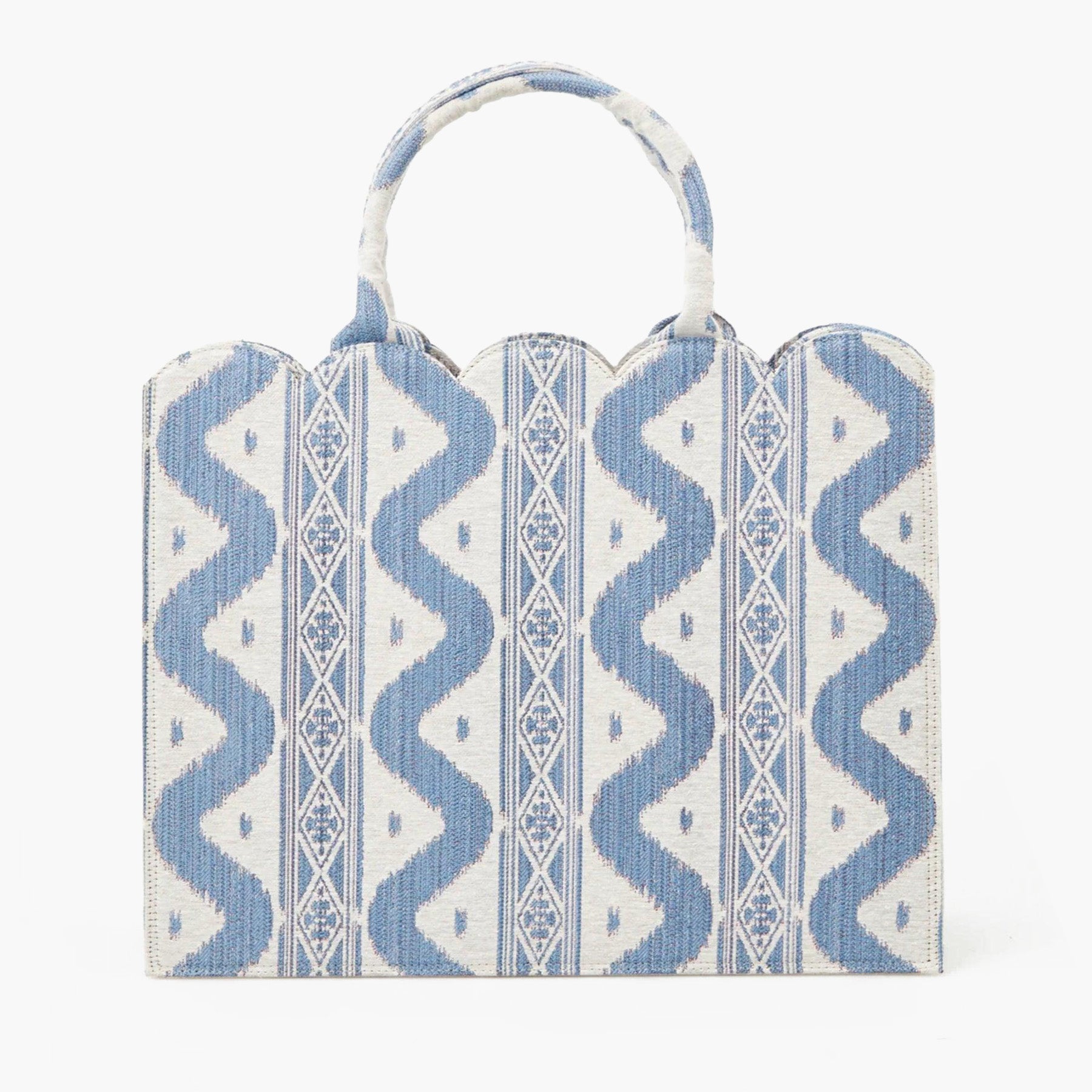 Mrs. Alice Tote Bag (Blue Ikat) With Bow