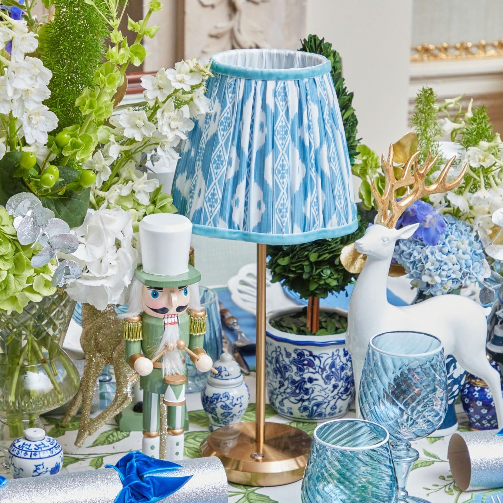 Create a tranquil and inviting ambiance with the Tall Rechargeable Table Lamp Stand, a versatile lamp stand that combines timeless elegance with the soothing hues of a calming blue lampshade.