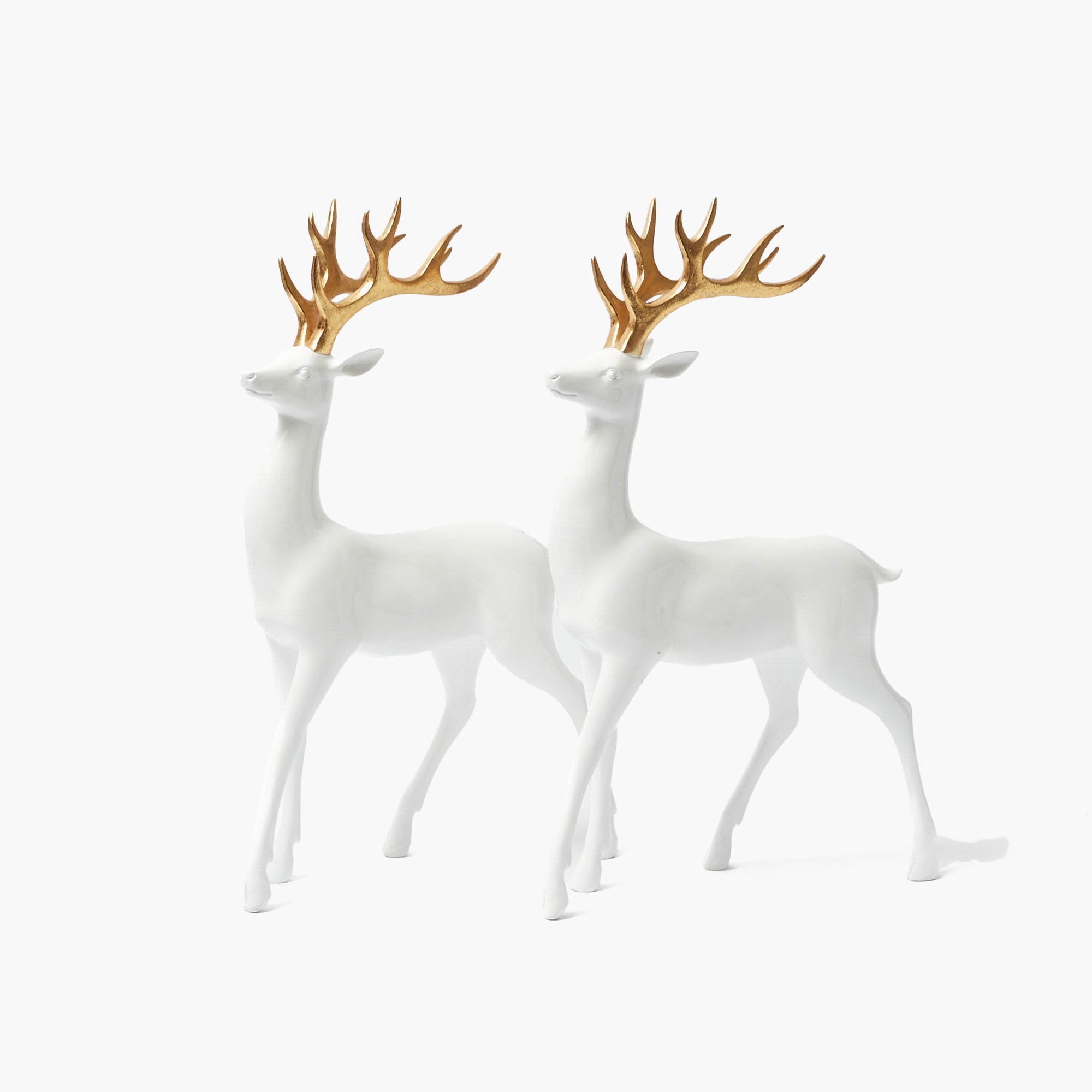 White Reindeer with Gold Antlers (Pair) - 33cm